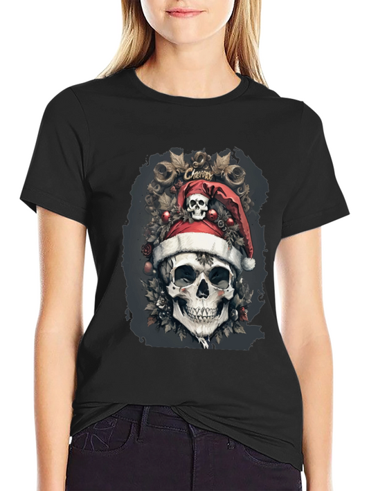 Festive Skull Graphic Tee - Holiday Skeleton Shirt