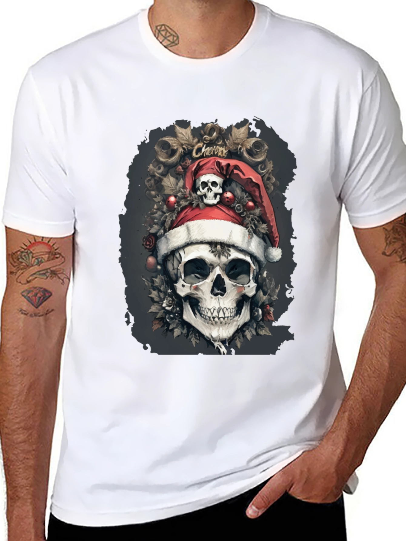 Festive Skull Graphic Tee - Holiday Skeleton Shirt