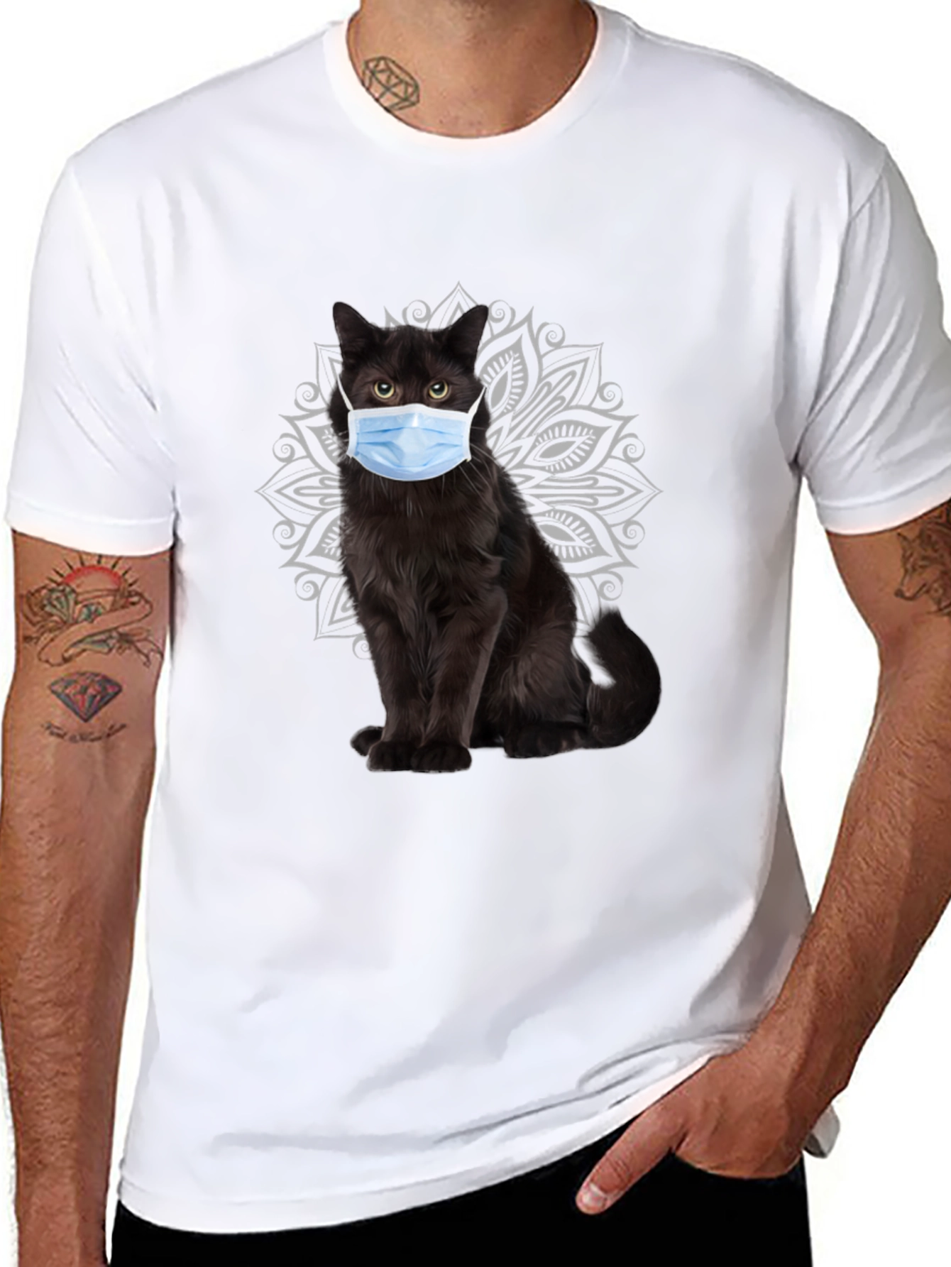 Masked Cat Graphic Tee - Unique Novelty T-Shirt