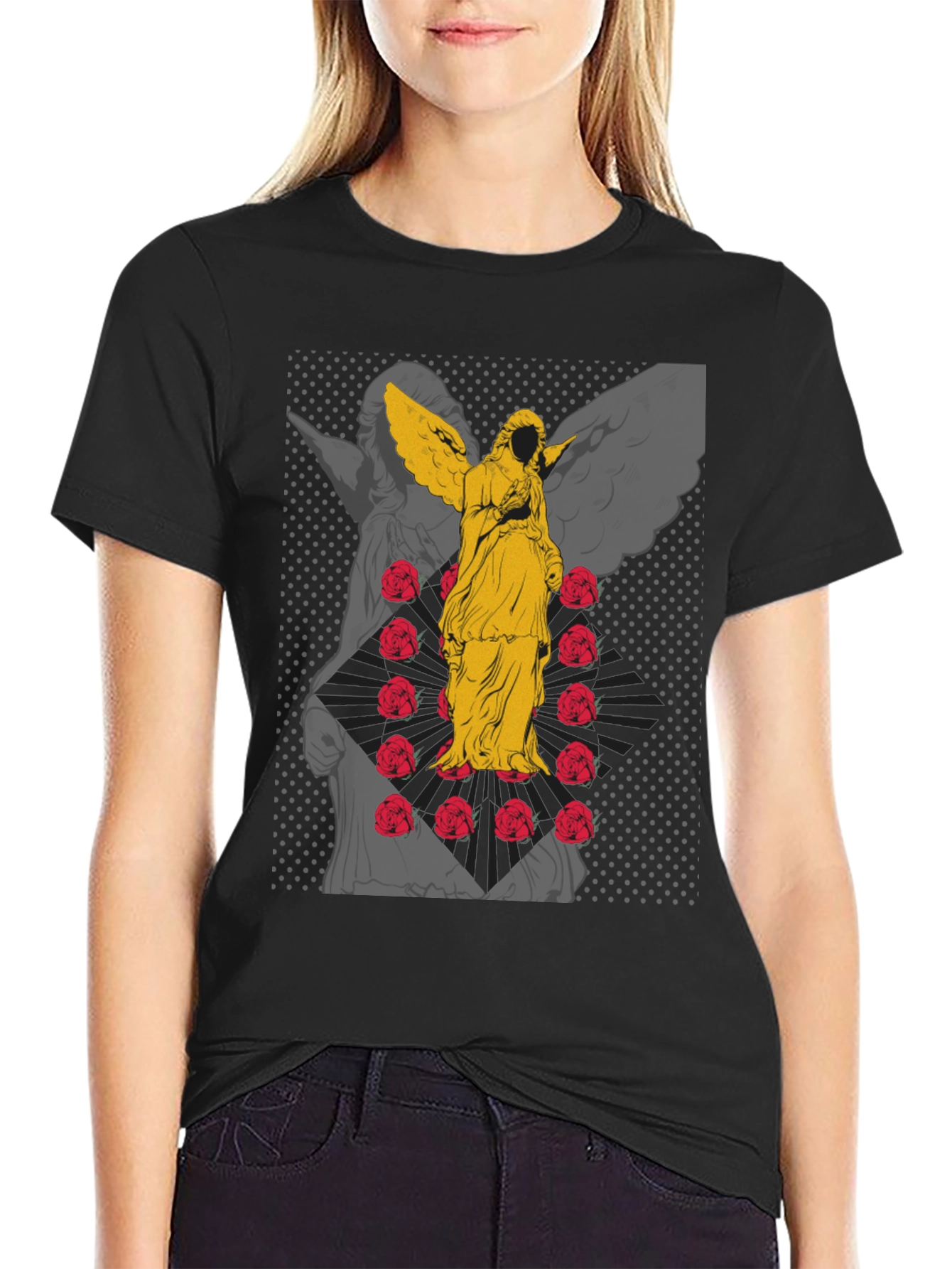Angel & Roses Graphic Tee - Black