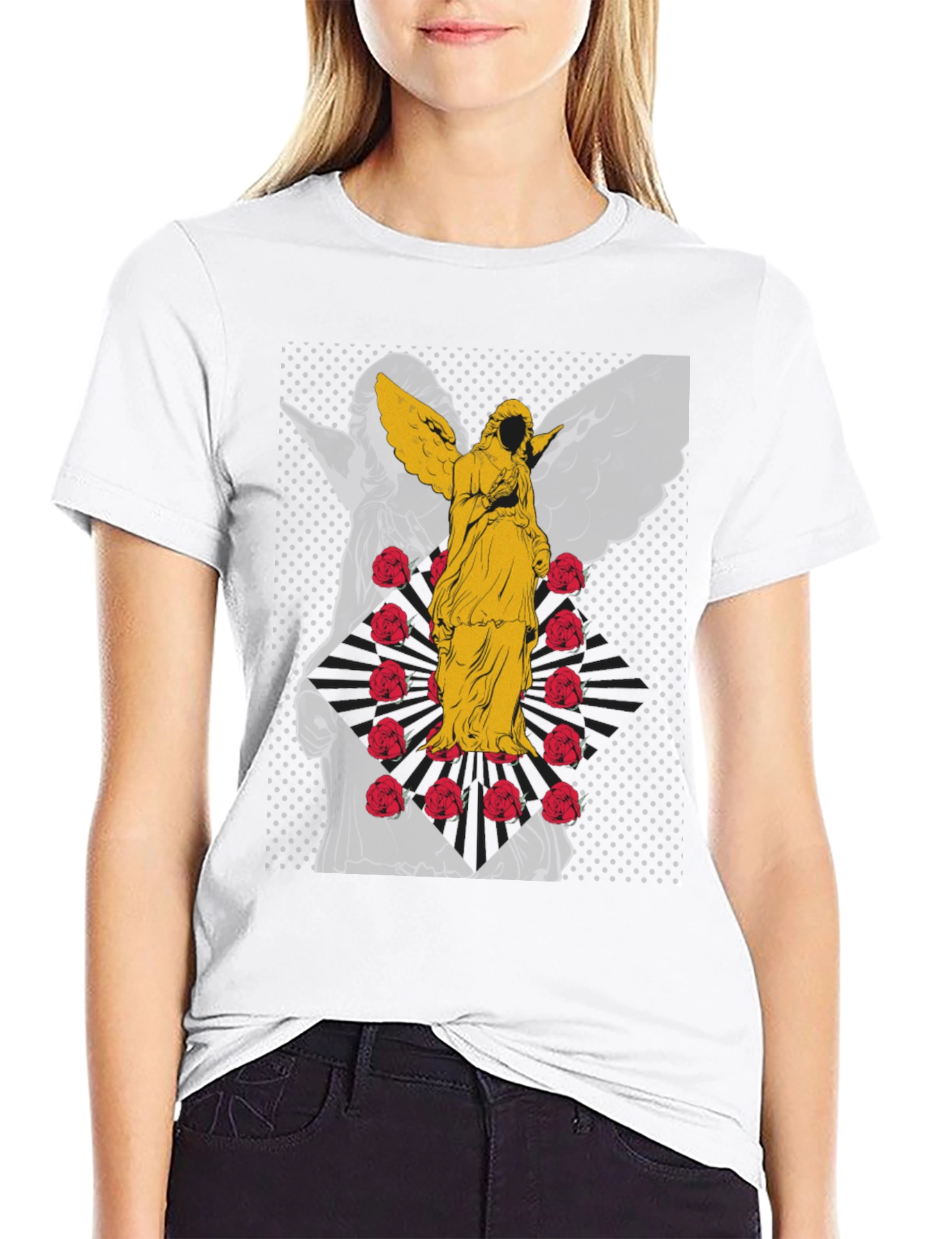 Angel & Roses Graphic Tee - Black