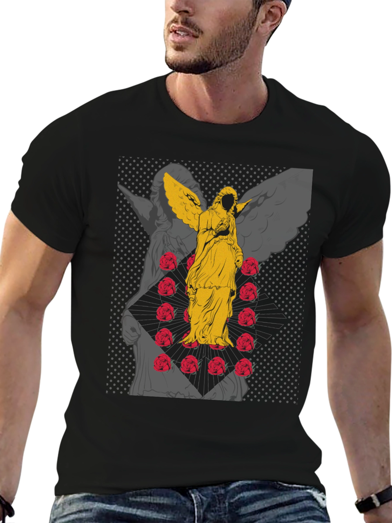 Angel & Roses Graphic Tee - Black