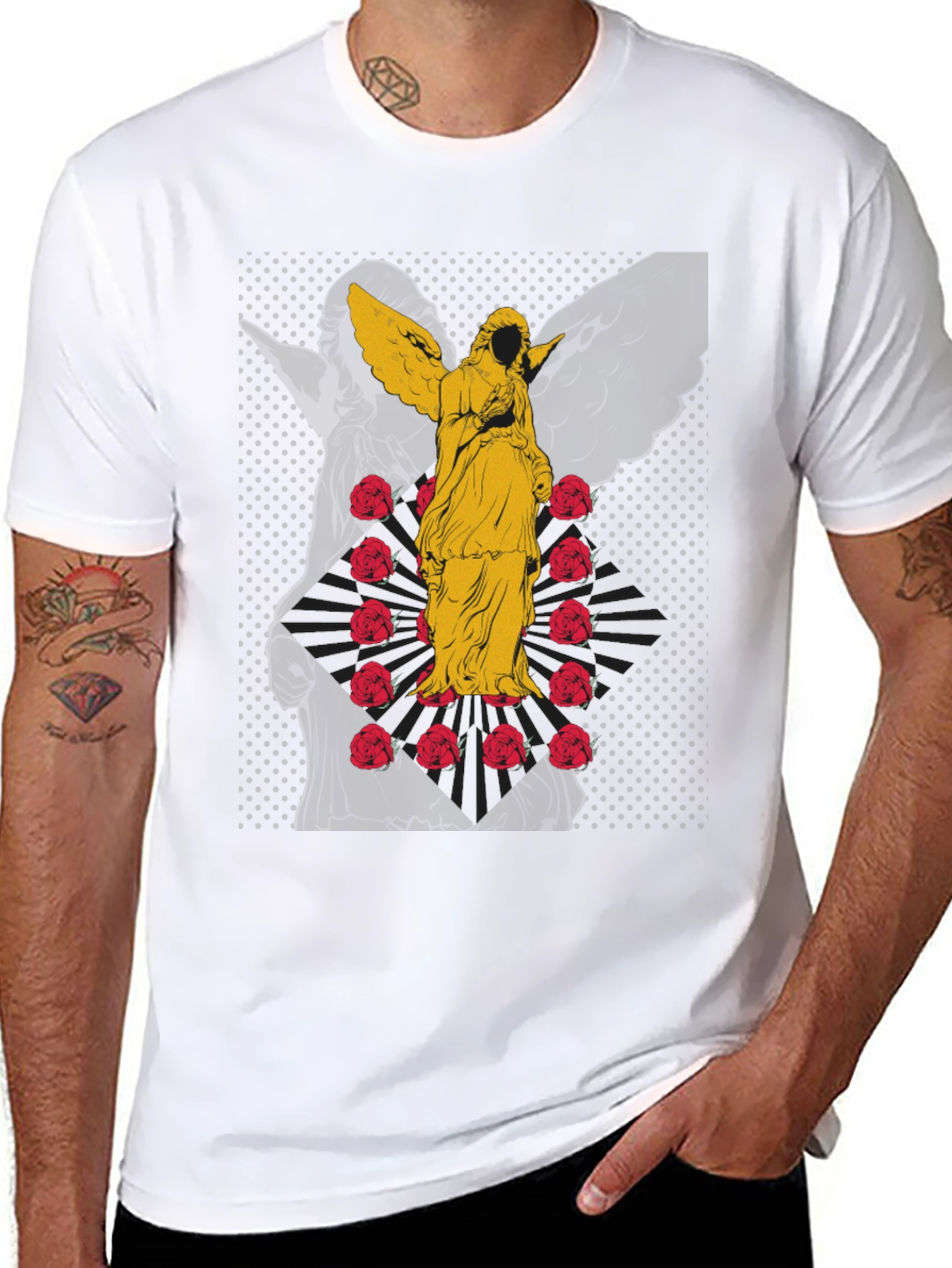 Angel & Roses Graphic Tee - Black