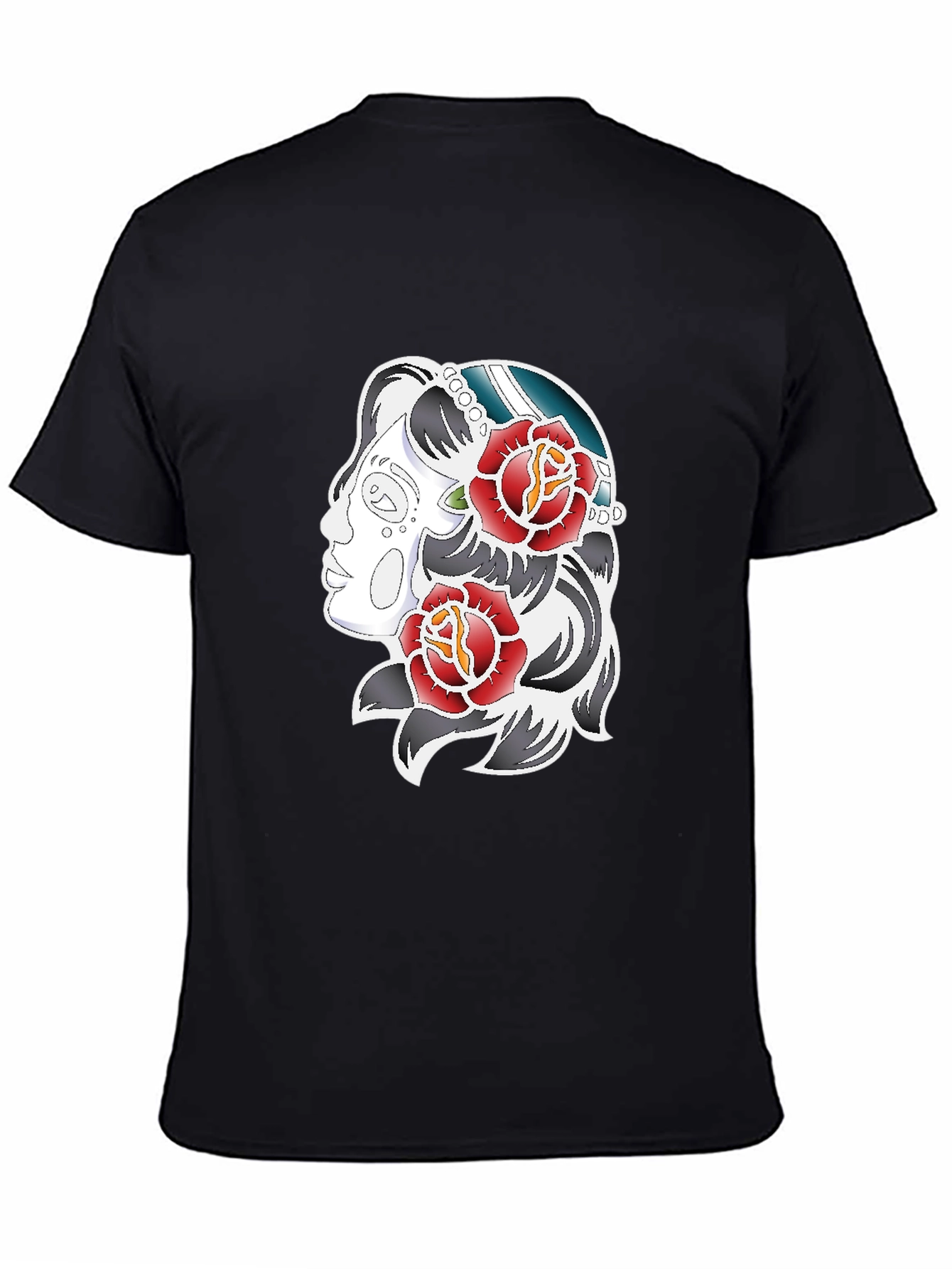 Rose Tattoo Graphic Print Tee - Black