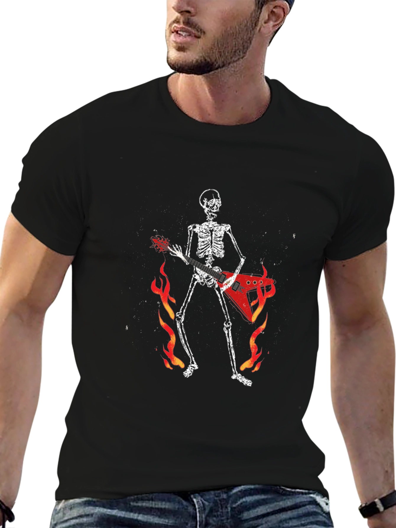 Skeleton Guitarist Graphic T-Shirt - Rock and Roll Tee
