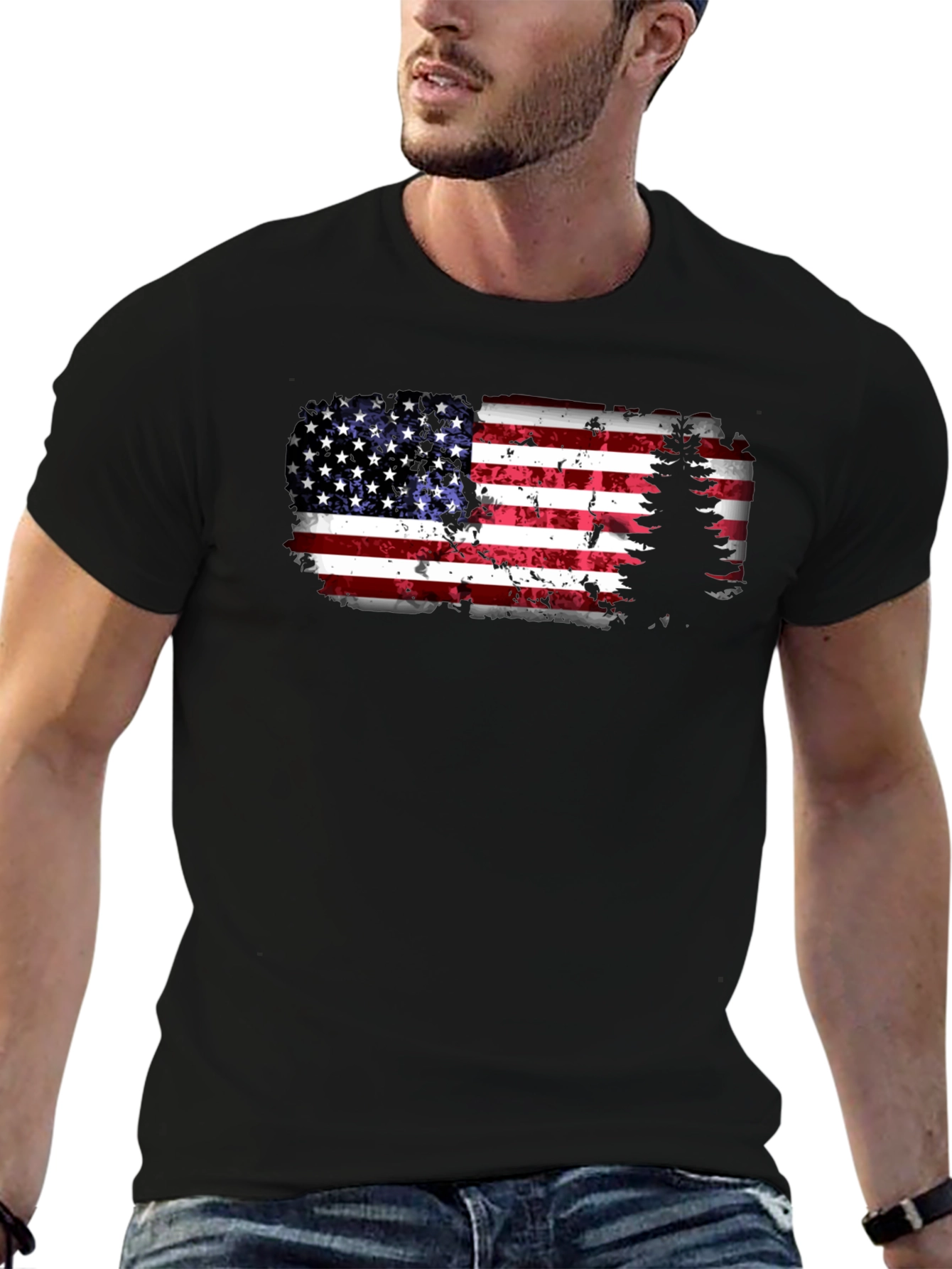 American Flag Tree Graphic T-Shirt
