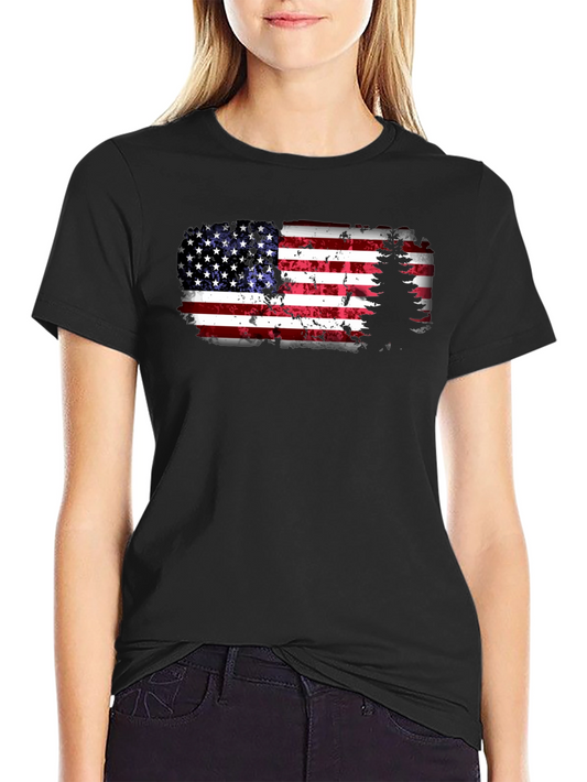 American Flag Tree Graphic T-Shirt