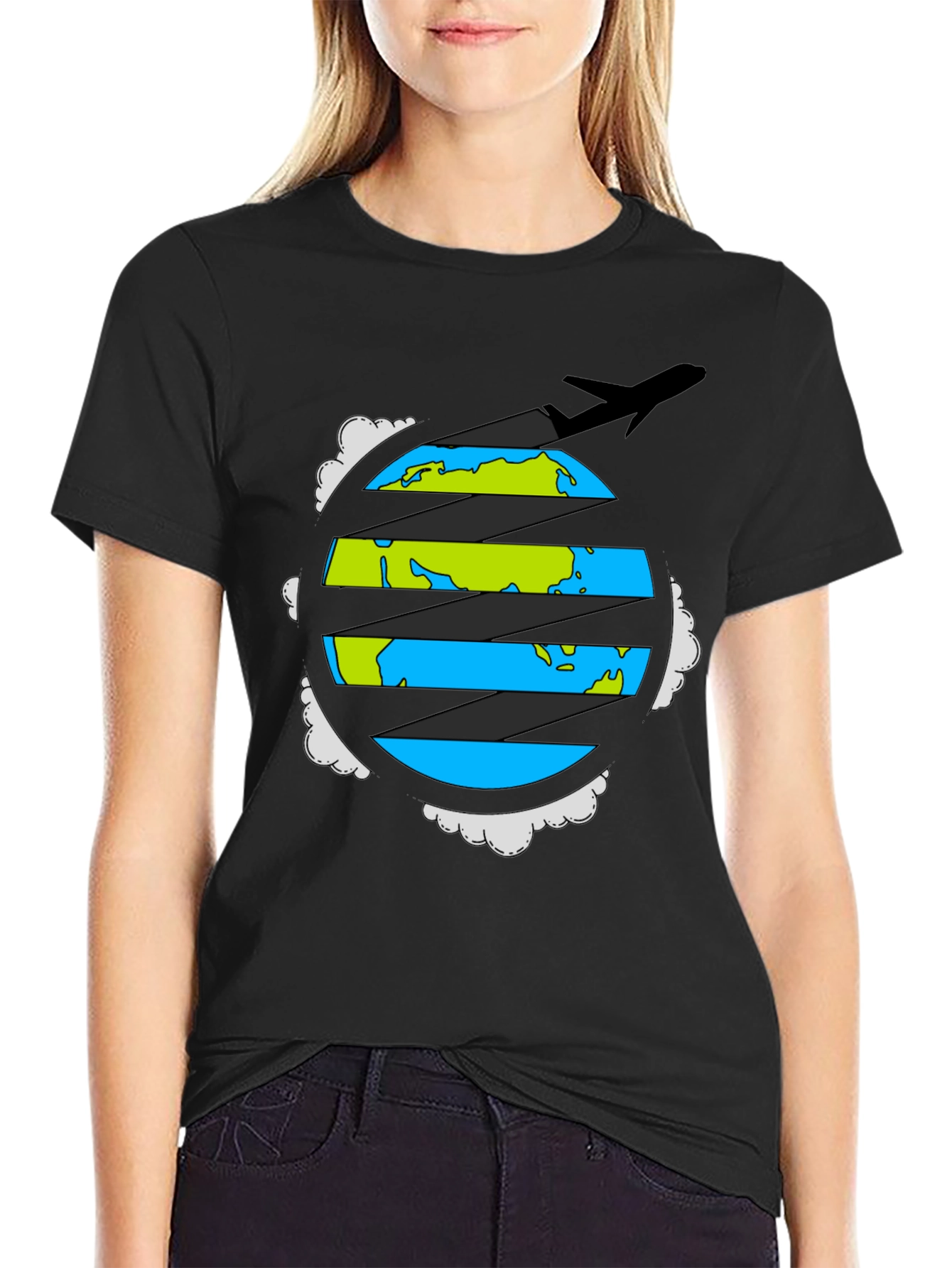 Globe Plane Graphic Tee - Travel Adventure Shirt
