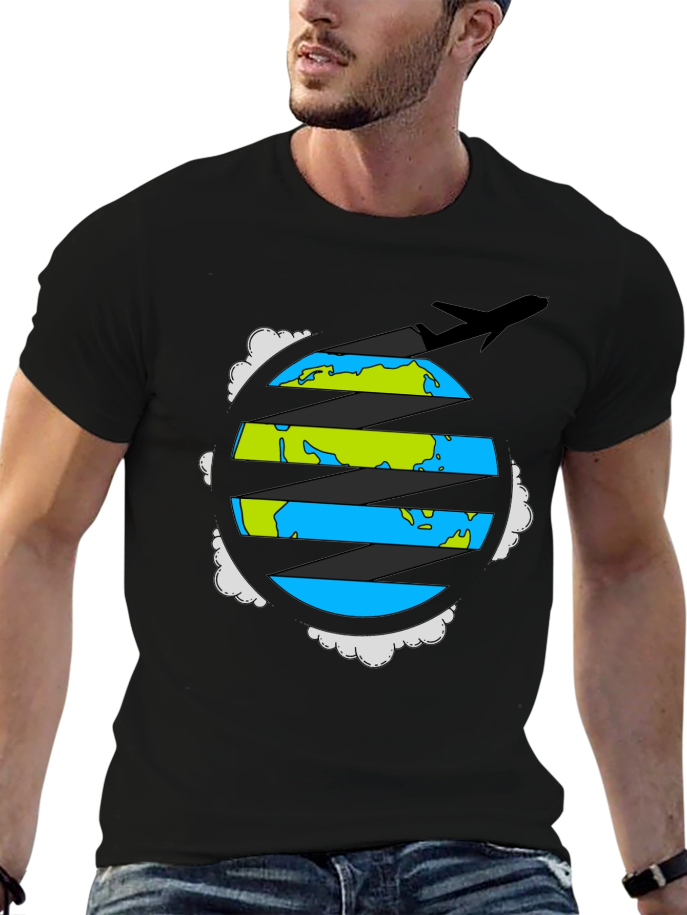 Globe Plane Graphic Tee - Travel Adventure Shirt