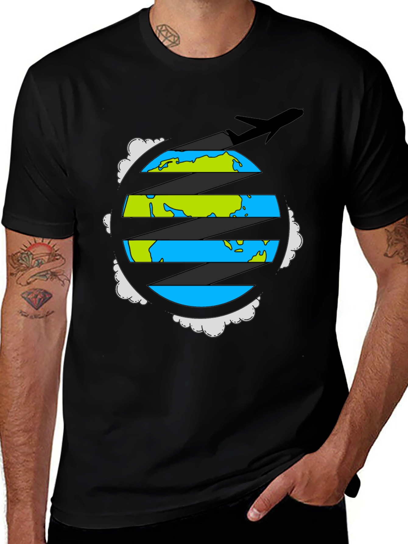 Globe Plane Graphic Tee - Travel Adventure Shirt
