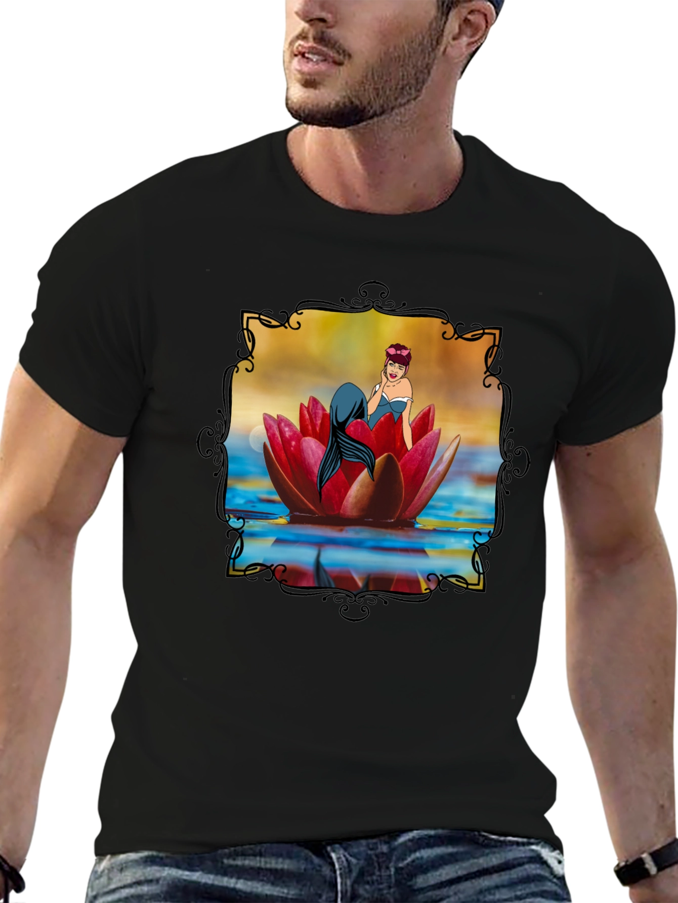 Mermaid on Lily Pad Graphic Tee - Unique Design