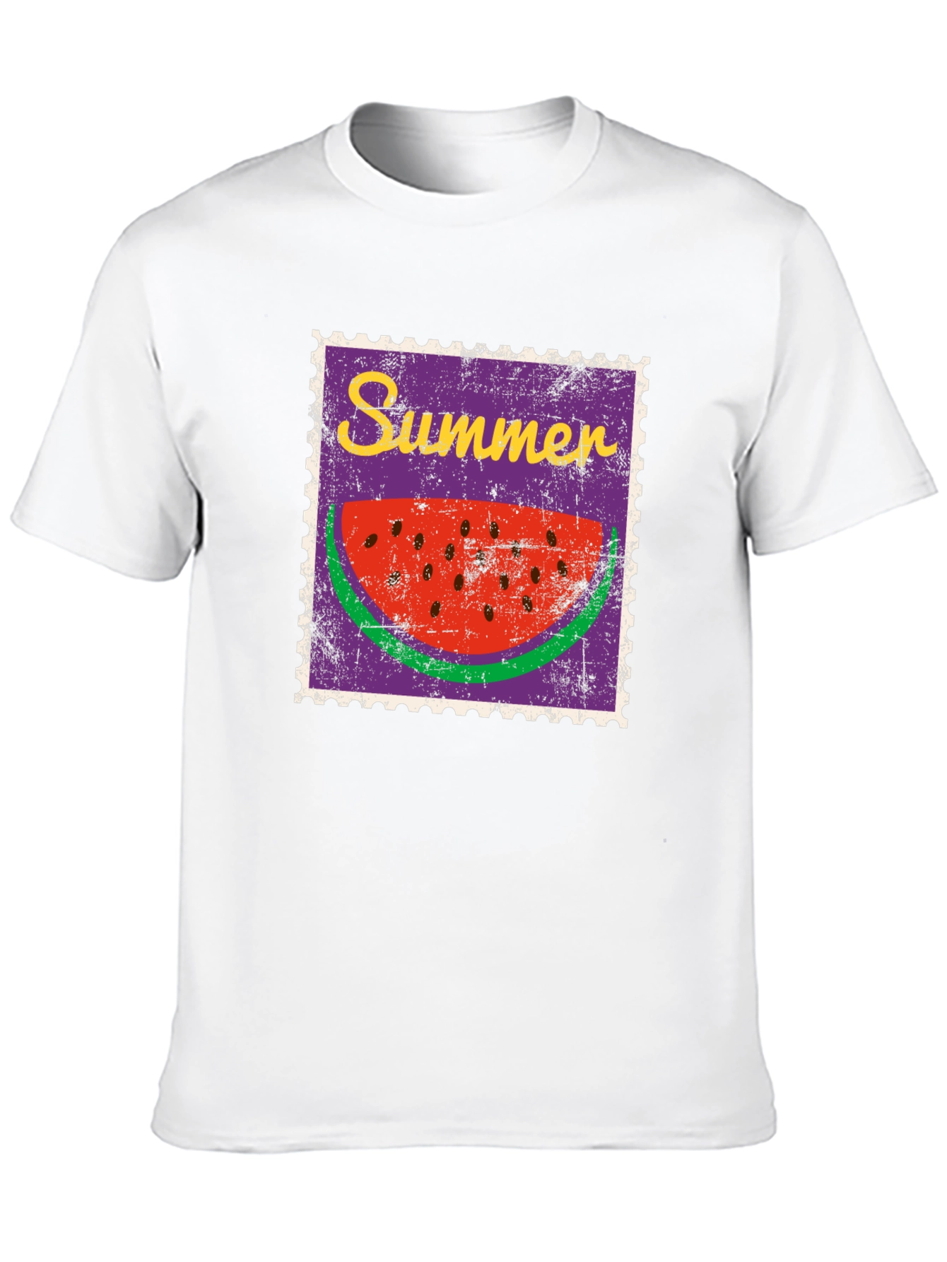 Summer Watermelon Stamp Black T-Shirt
