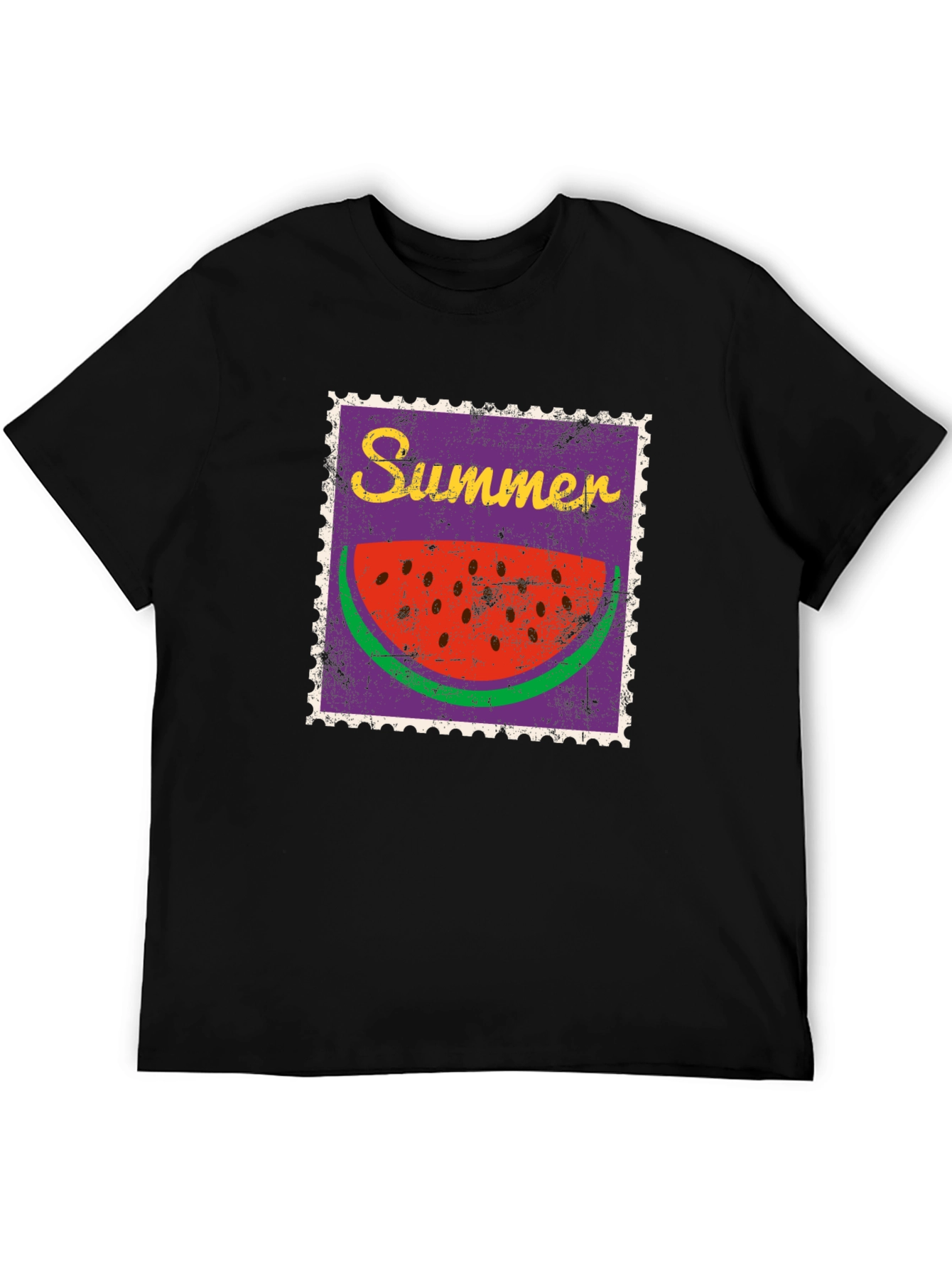 Summer Watermelon Stamp Black T-Shirt