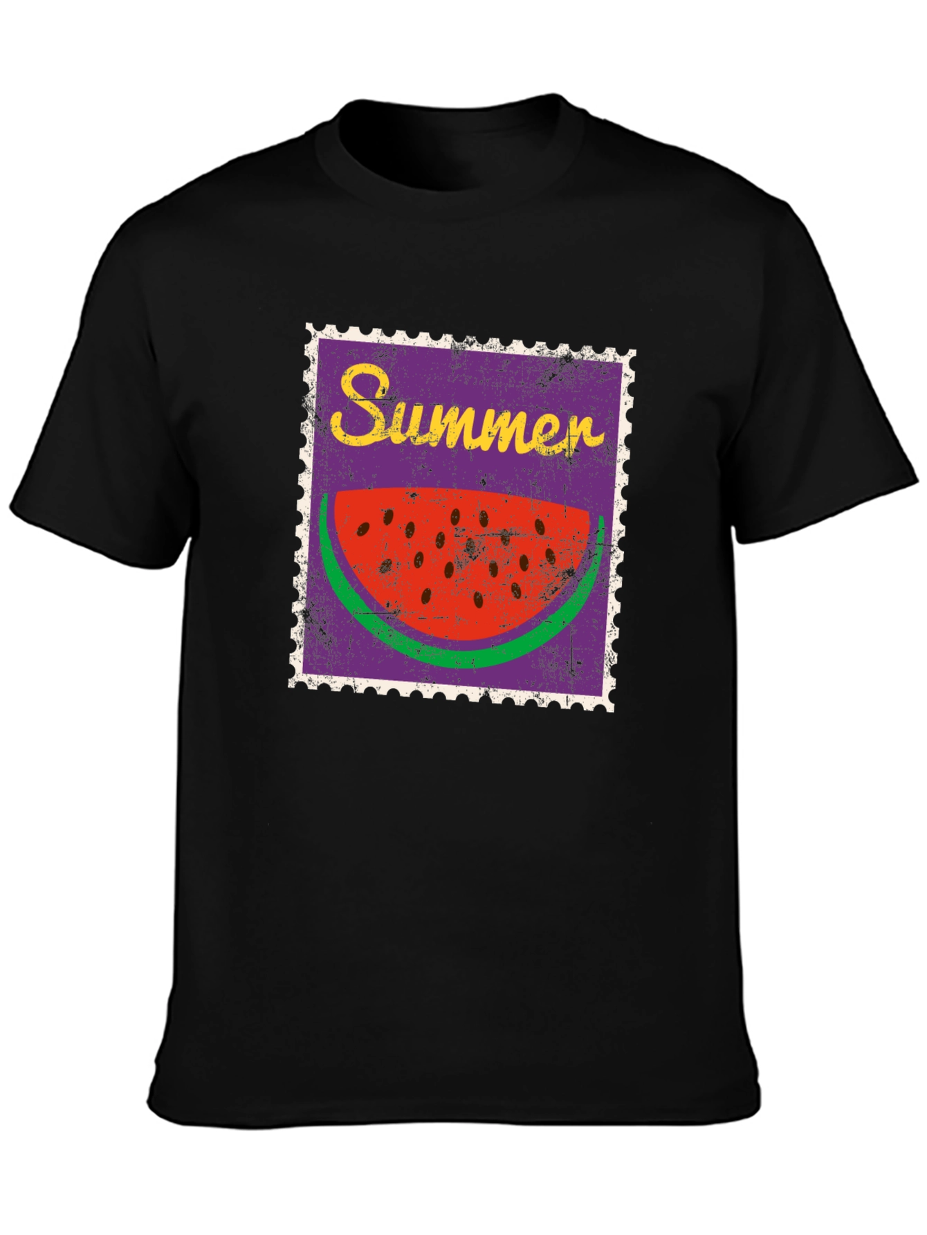 Summer Watermelon Stamp Black T-Shirt