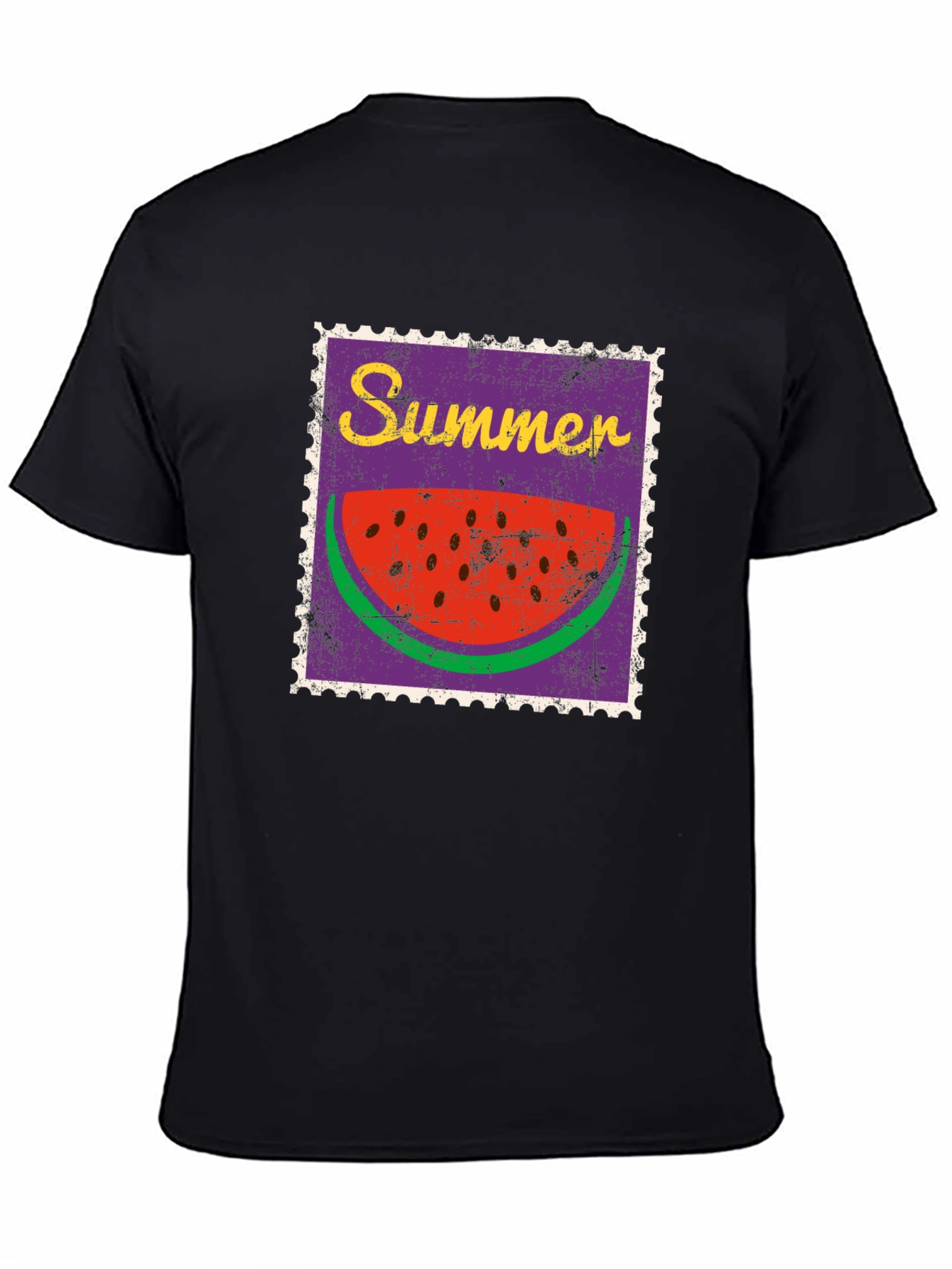 Summer Watermelon Stamp Black T-Shirt