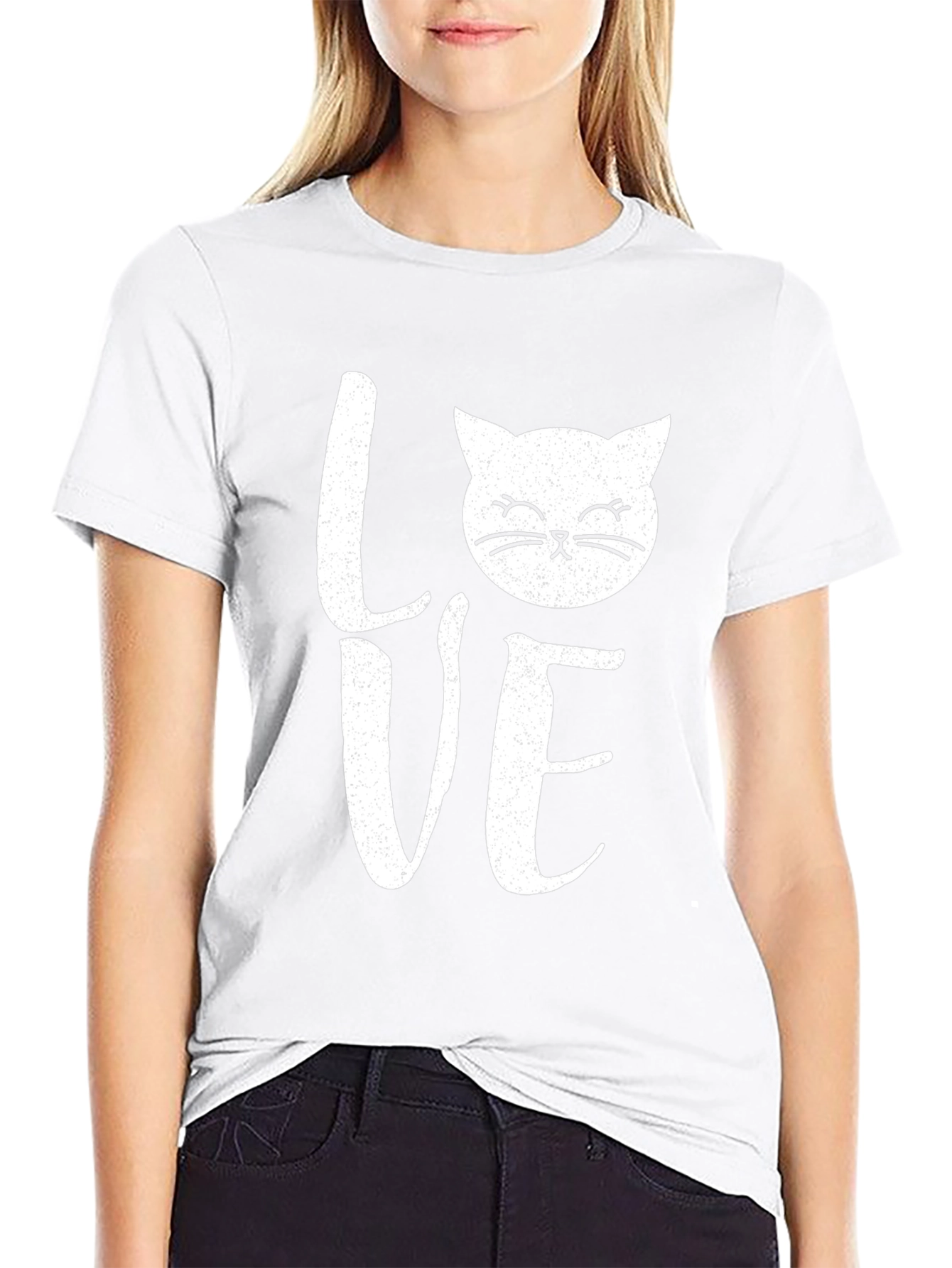 Love Cat Graphic Print Mens Black T-Shirt