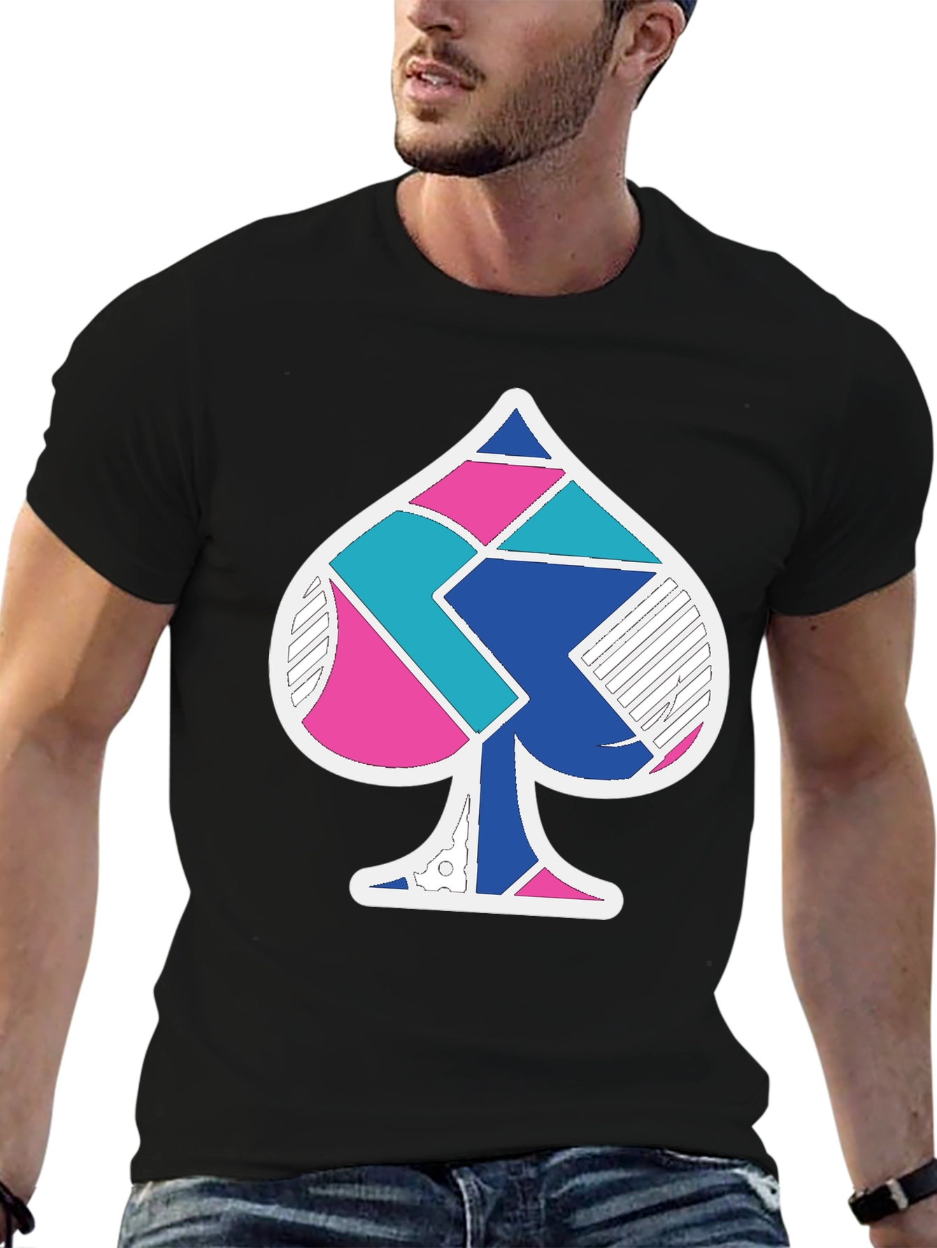 Ace Spade Geometric Mens Black T-Shirt