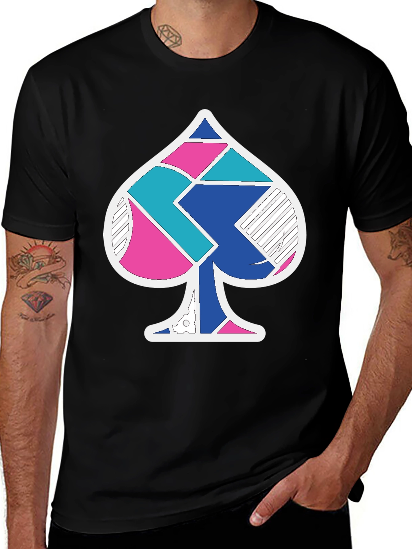 Ace Spade Geometric Mens Black T-Shirt