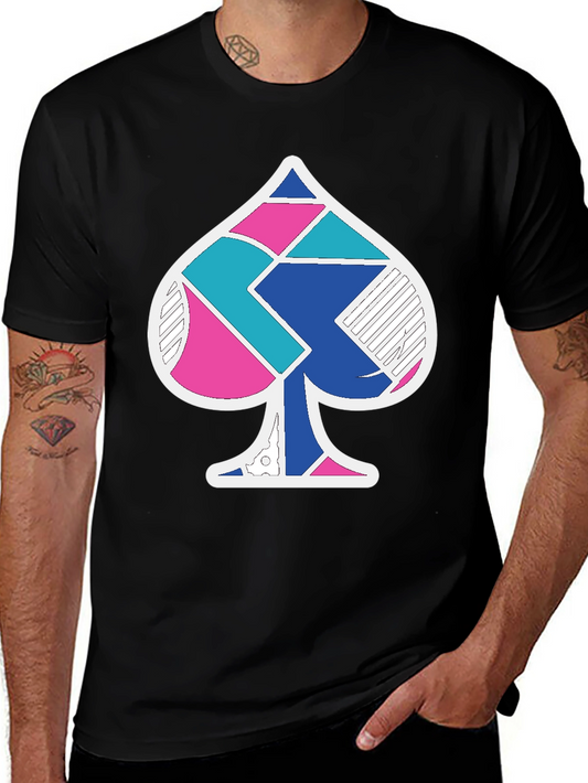 Ace Spade Geometric Mens Black T-Shirt