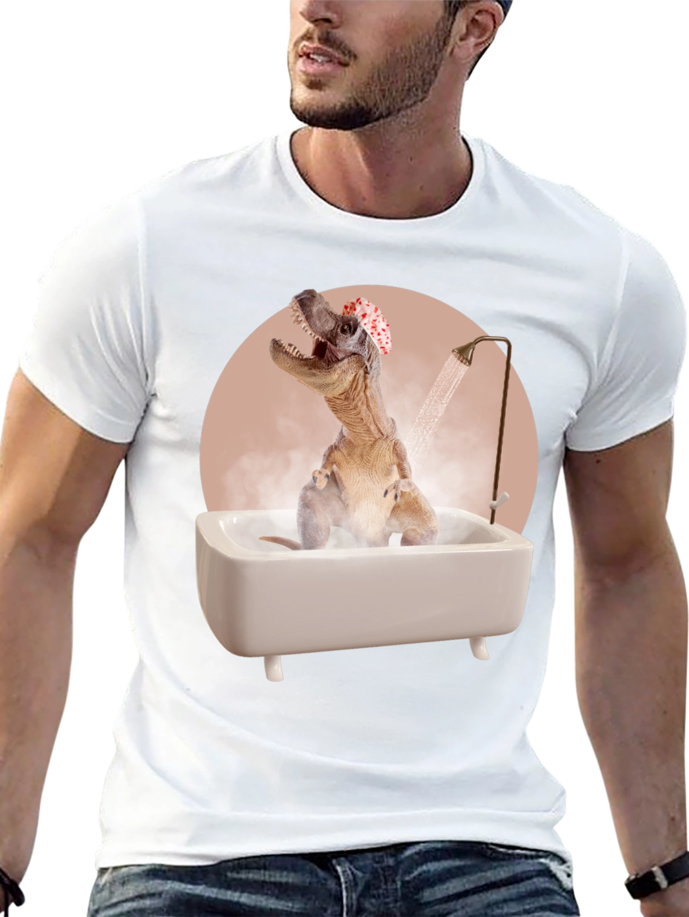 Dino Bath T-Shirt - Funny T-Rex in Tub Tee