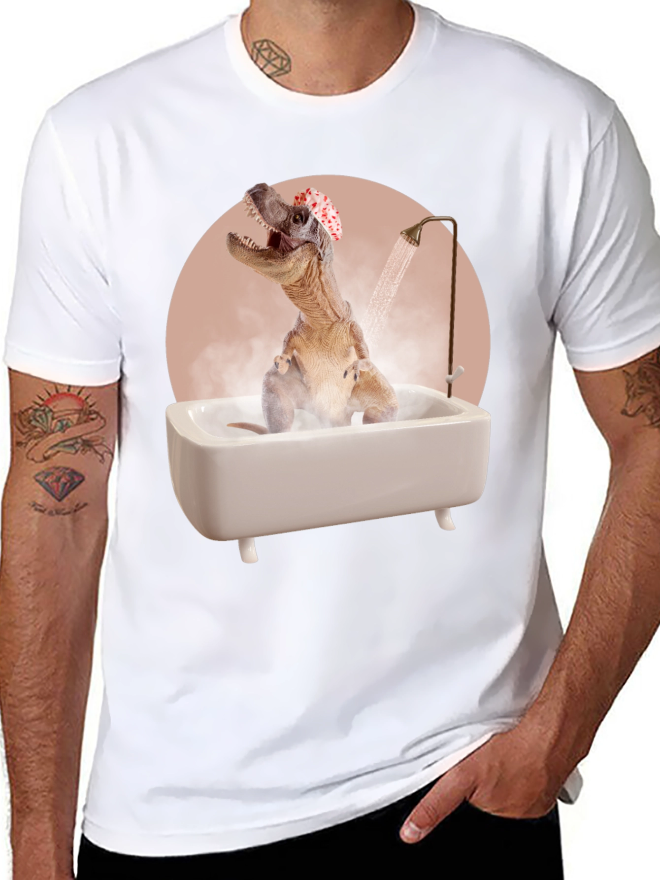 Dino Bath T-Shirt - Funny T-Rex in Tub Tee