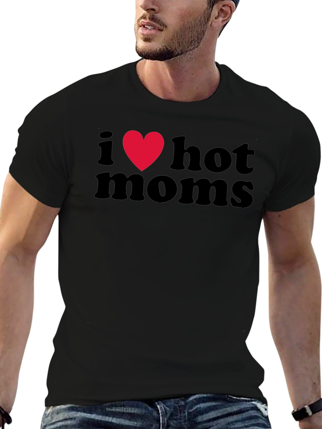 I Heart Hot Moms Black Graphic T-Shirt