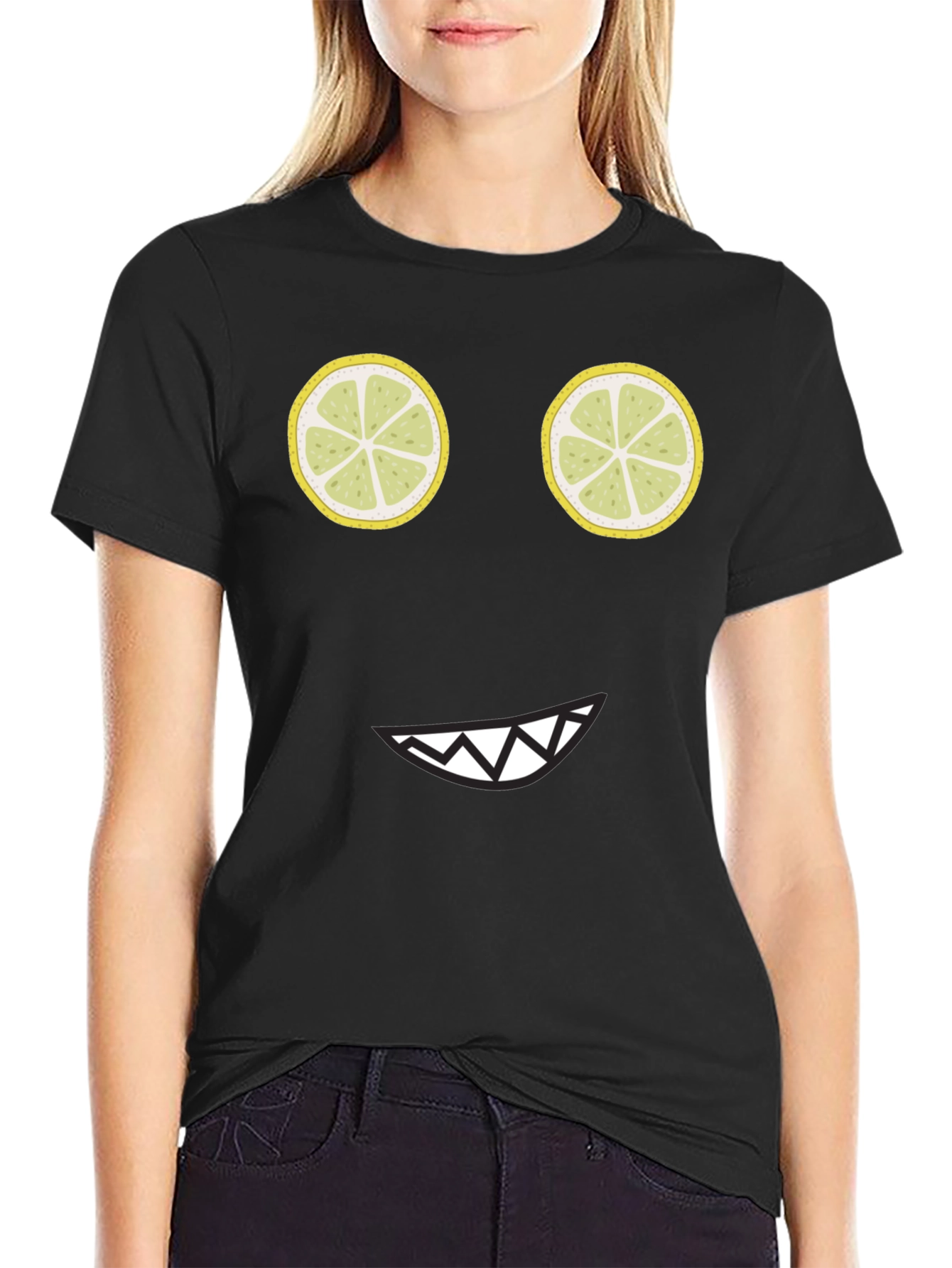Funny Lemon Face Black T-Shirt