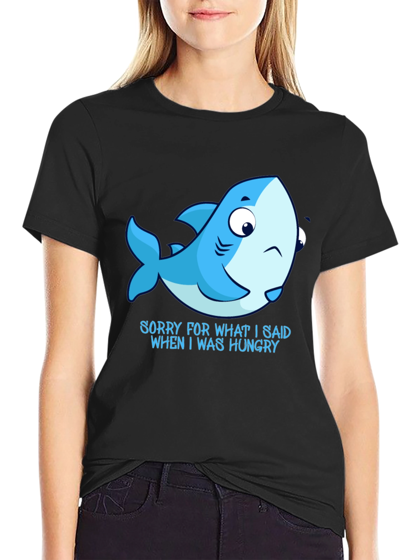 Hungry Shark Graphic Tee - Black Cotton T-Shirt