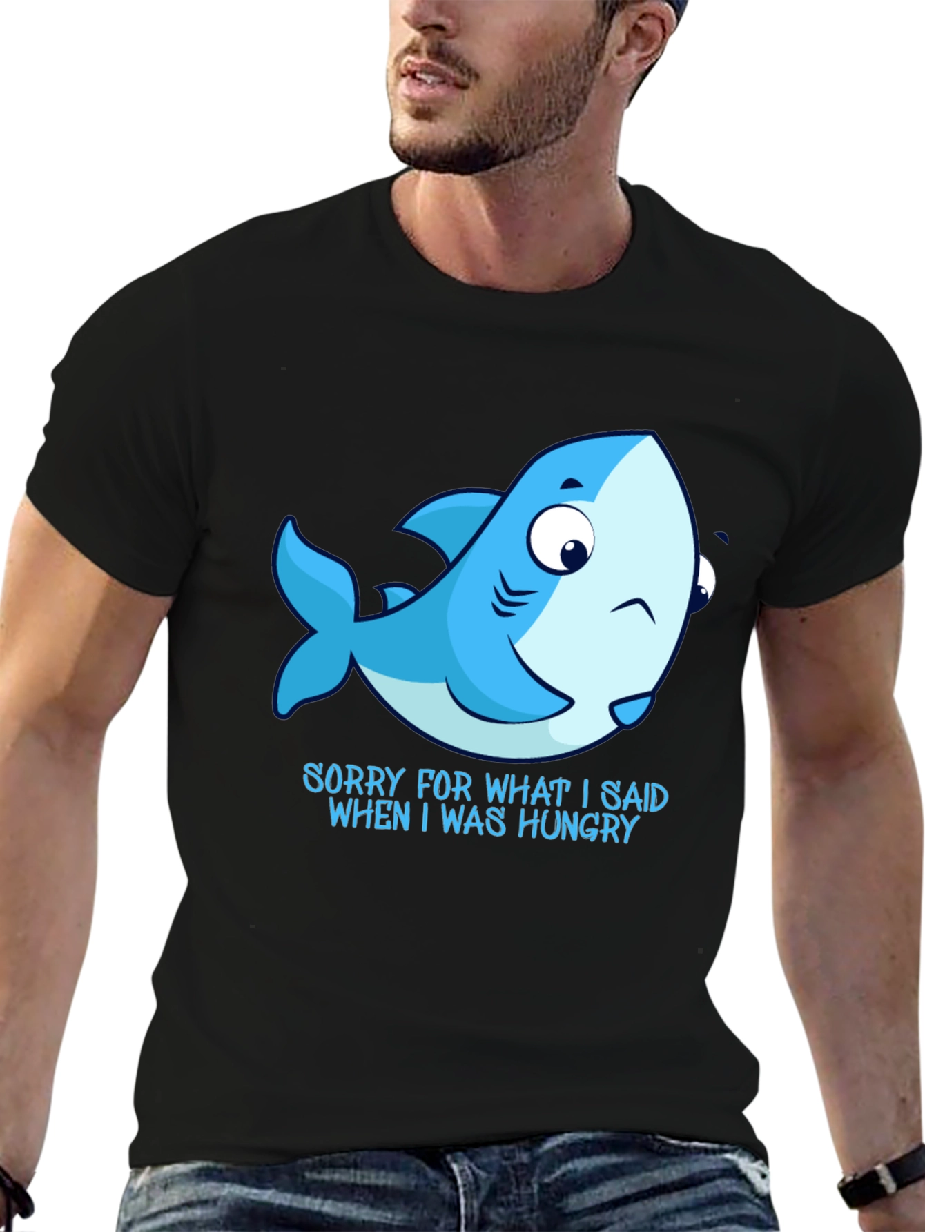 Hungry Shark Graphic Tee - Black Cotton T-Shirt