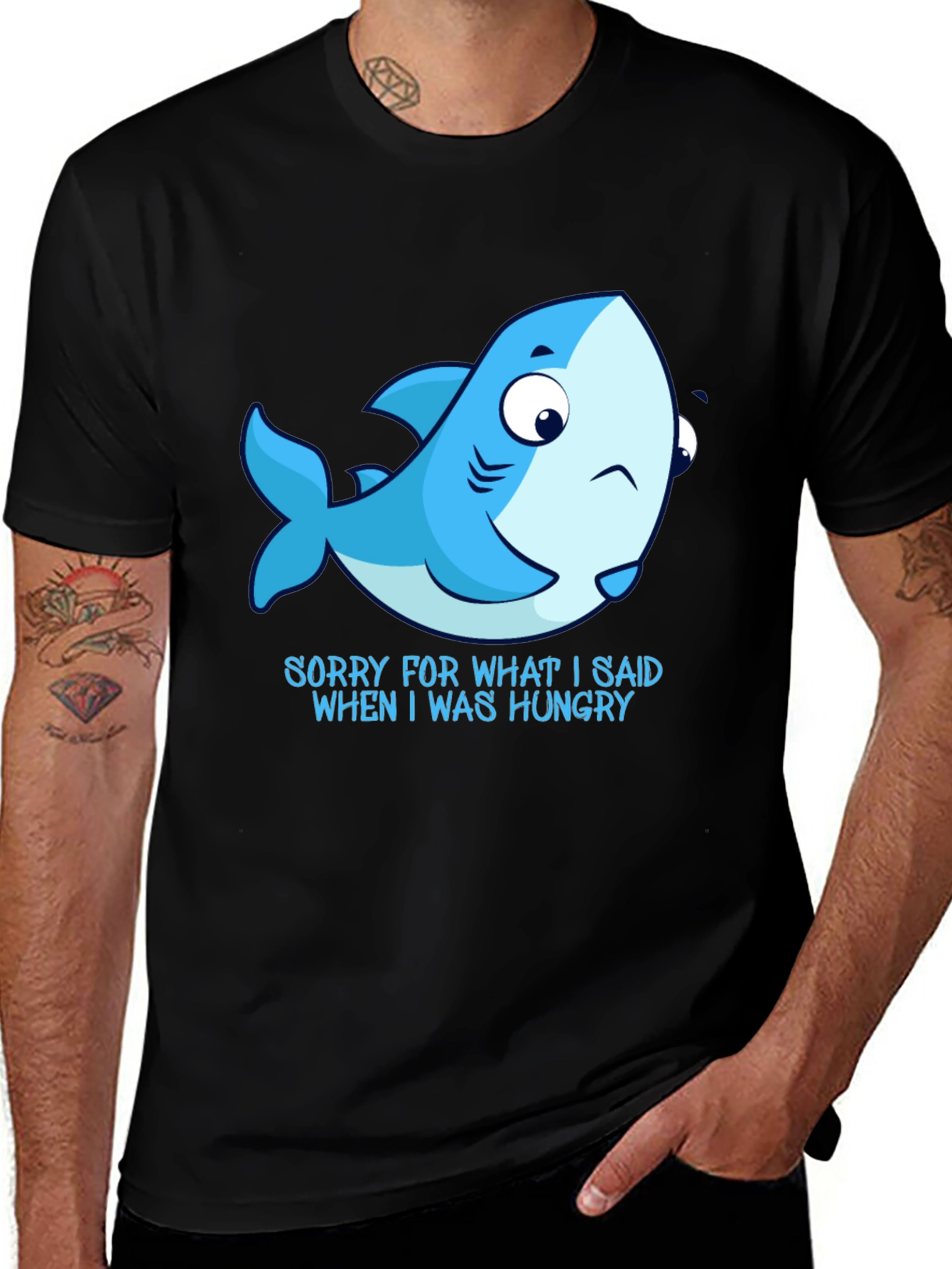 Hungry Shark Graphic Tee - Black Cotton T-Shirt