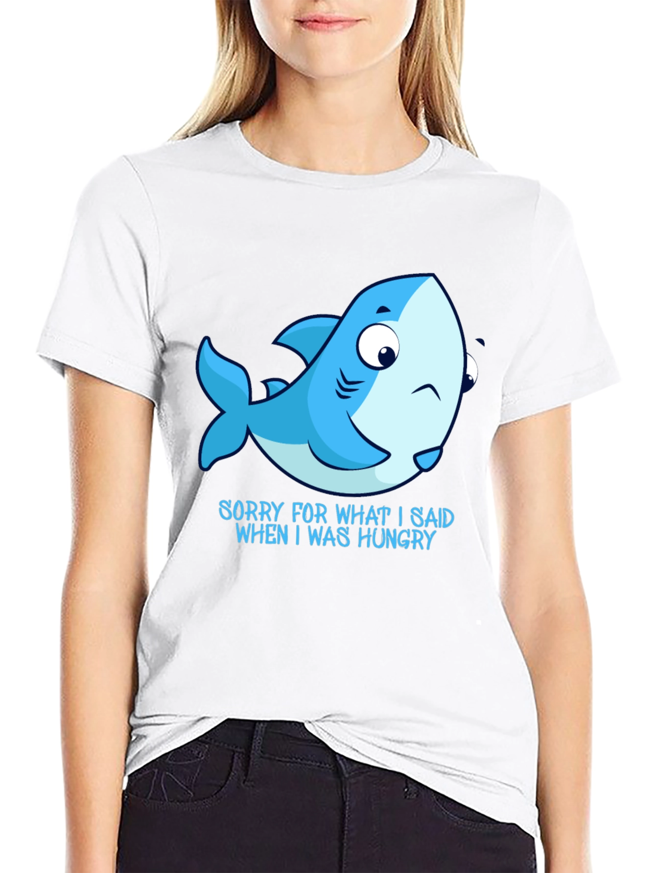 Hungry Shark Graphic Tee - Black Cotton T-Shirt