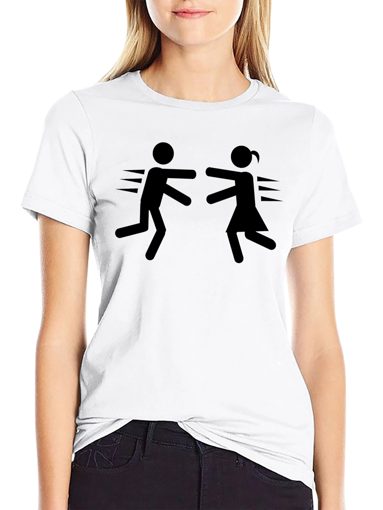 Stick Figure Hug Black T-Shirt