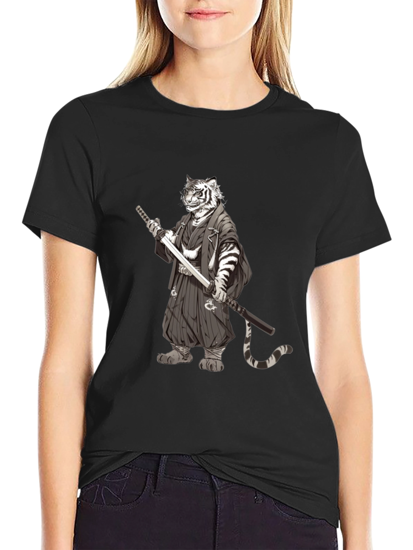 Tiger Samurai Black T-Shirt - Unique Graphic Tee