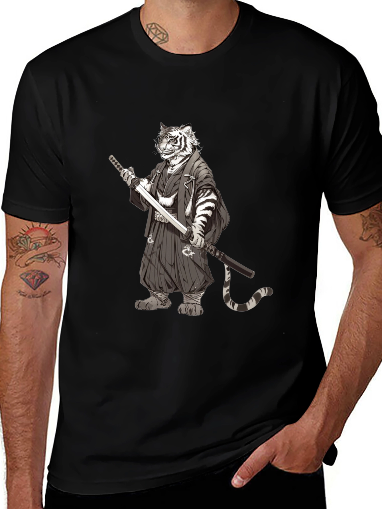 Tiger Samurai Black T-Shirt - Unique Graphic Tee