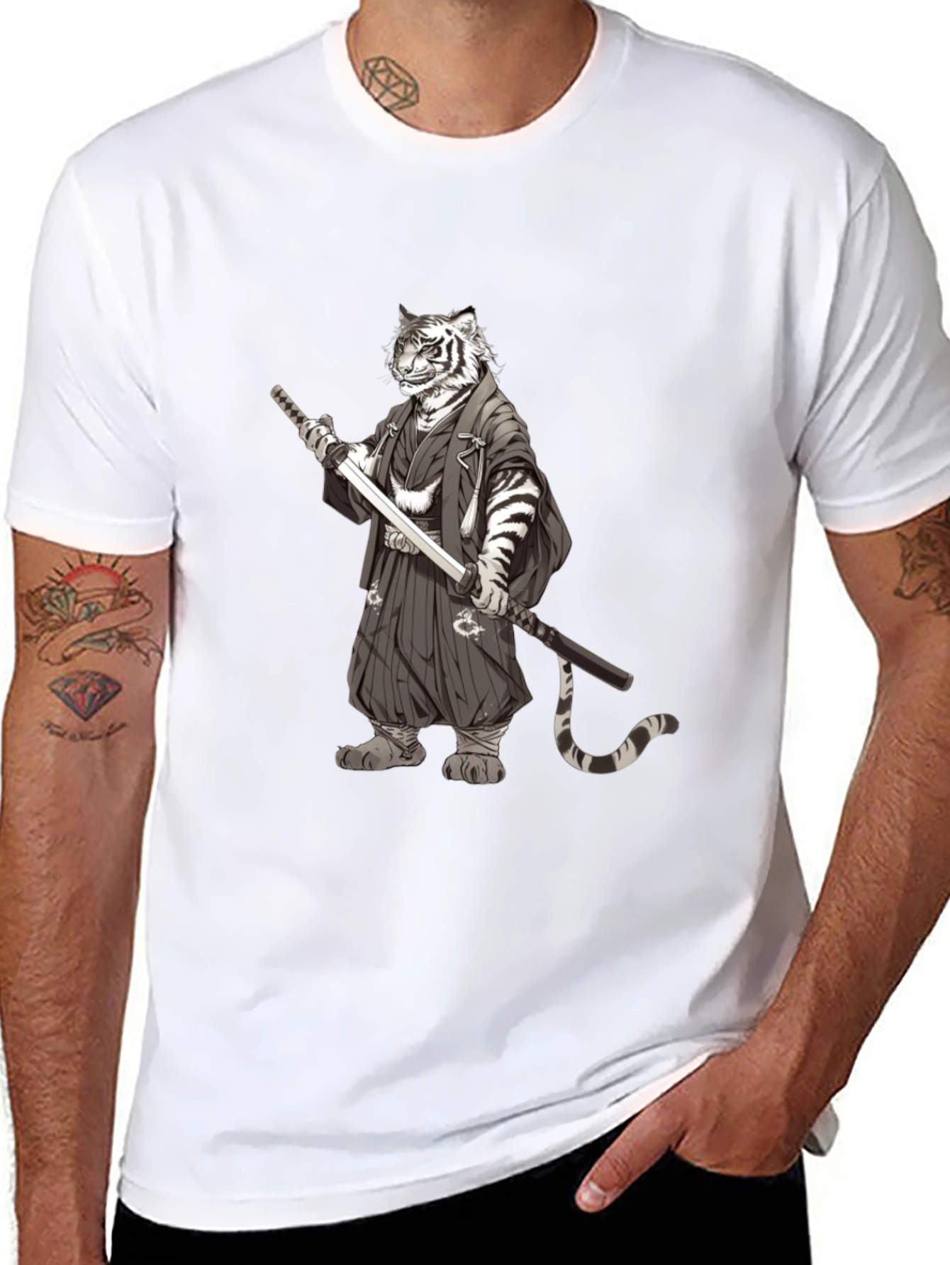 Tiger Samurai Black T-Shirt - Unique Graphic Tee
