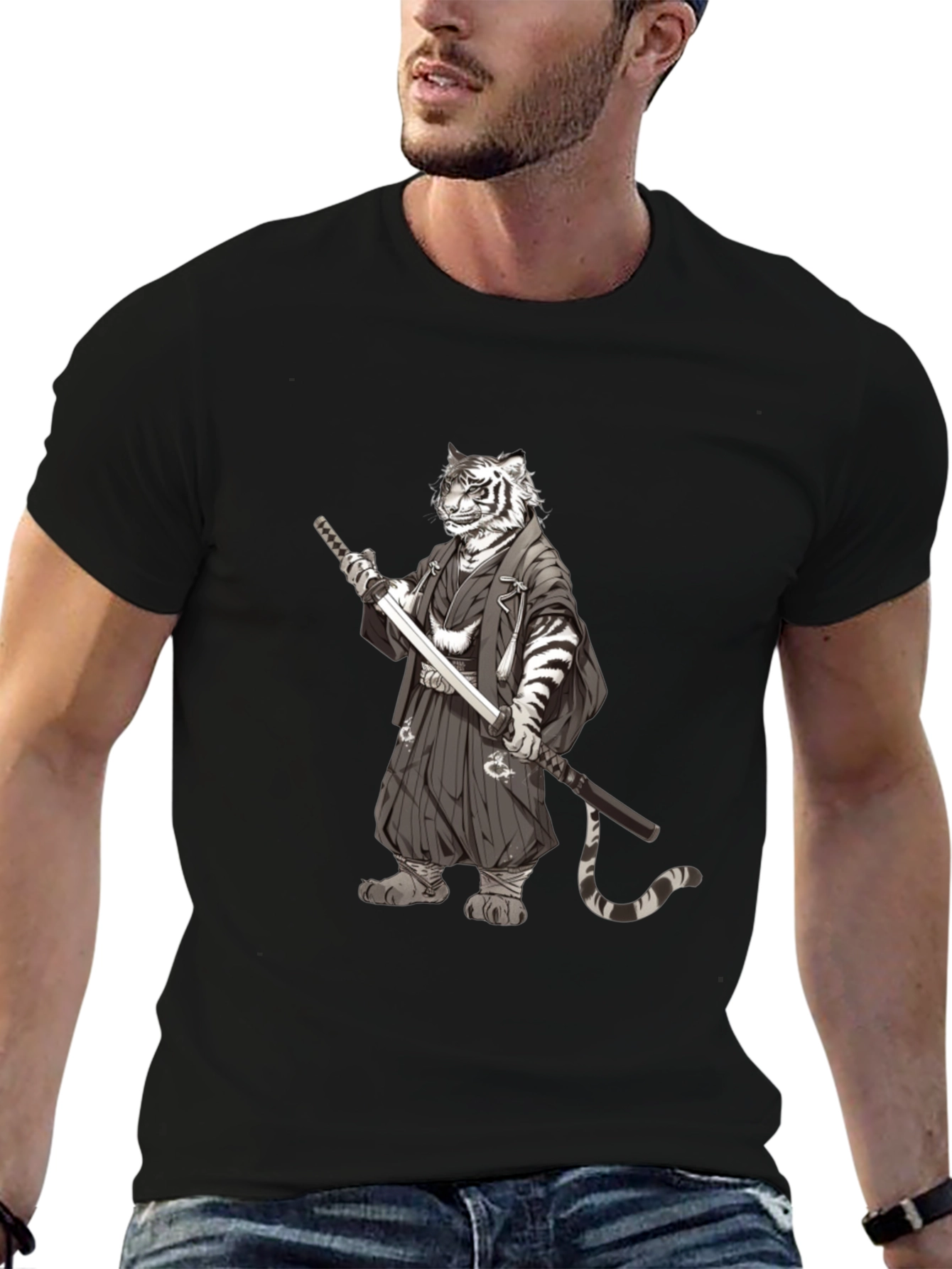 Tiger Samurai Black T-Shirt - Unique Graphic Tee