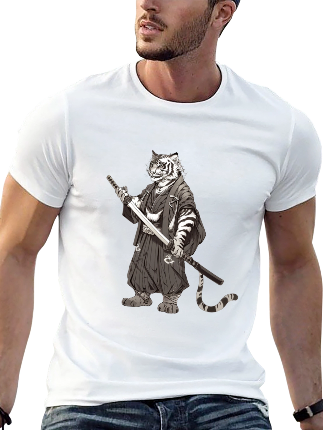 Tiger Samurai Black T-Shirt - Unique Graphic Tee