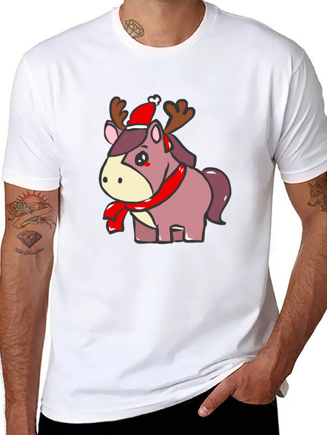 Festive Reindeer Horse Graphic Tee