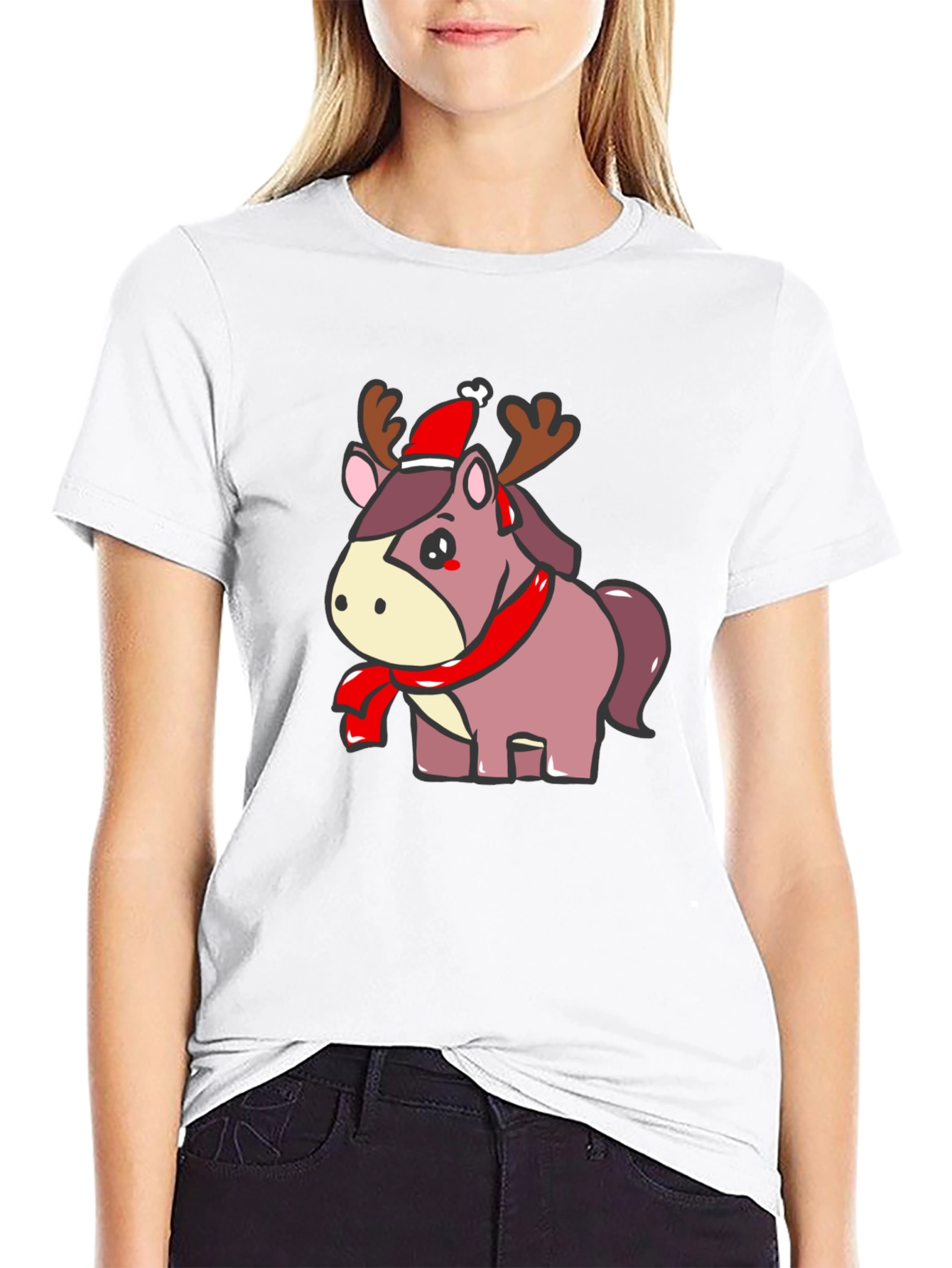 Festive Reindeer Horse Graphic Tee