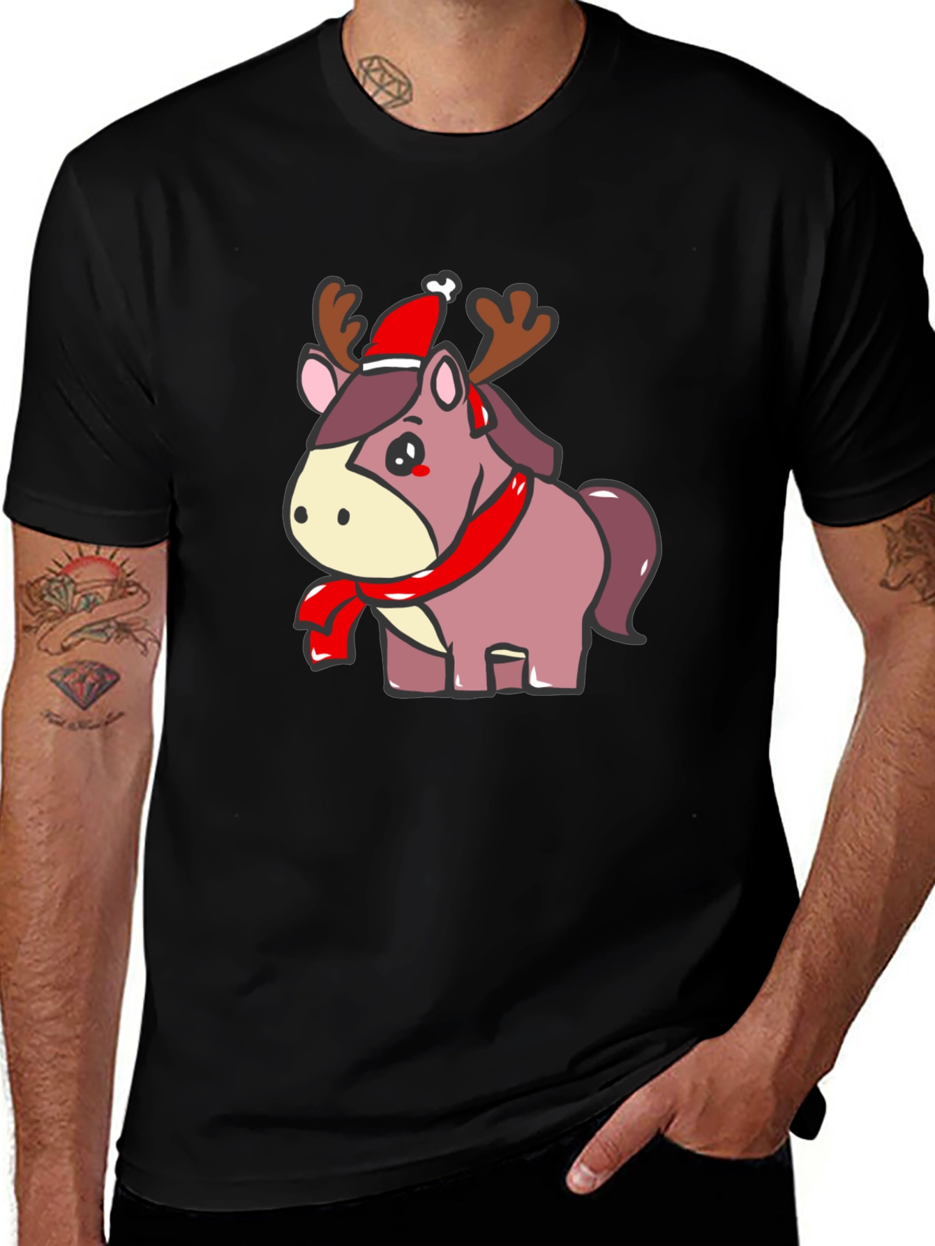 Festive Reindeer Horse Graphic Tee