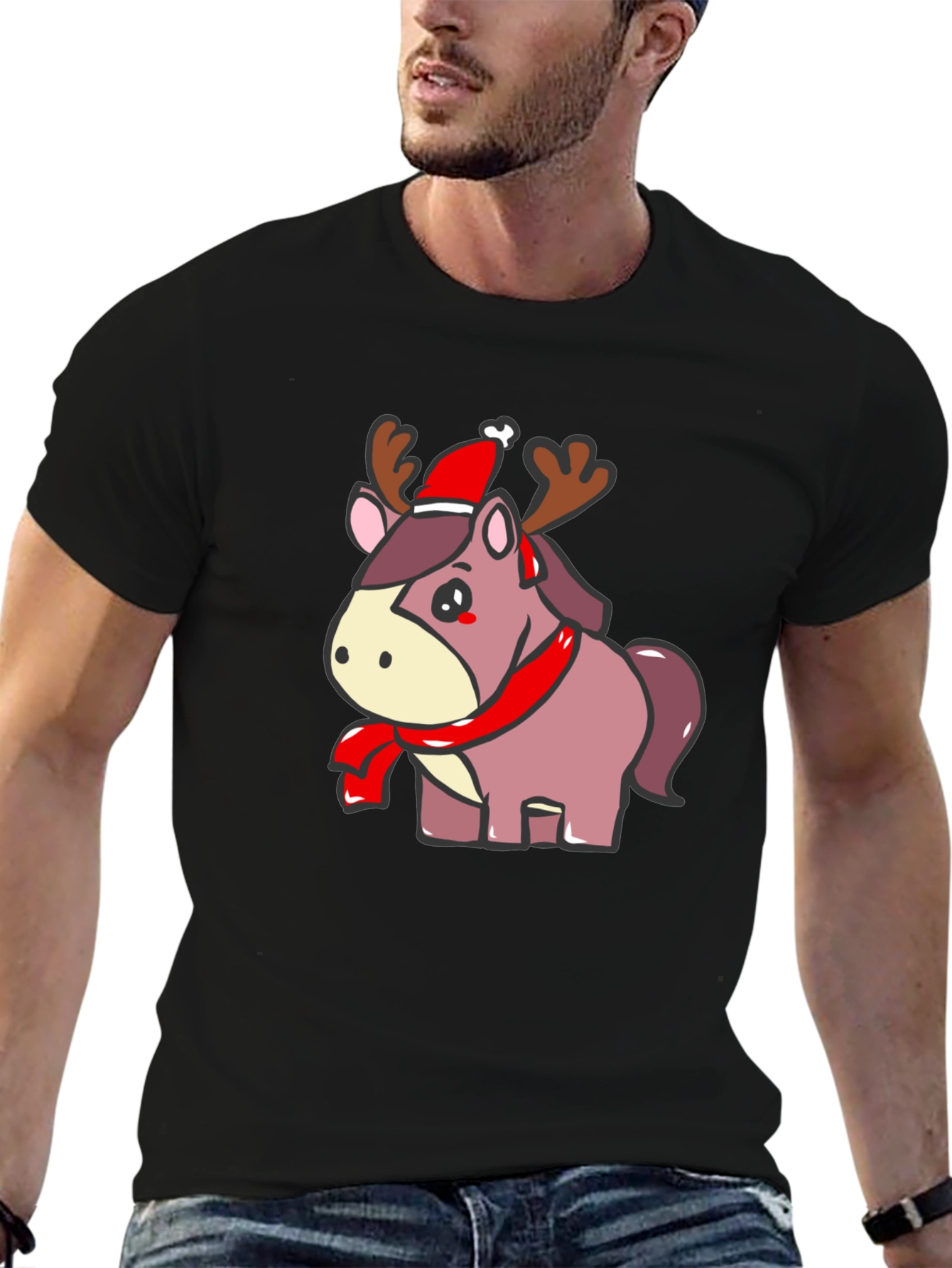 Festive Reindeer Horse Graphic Tee