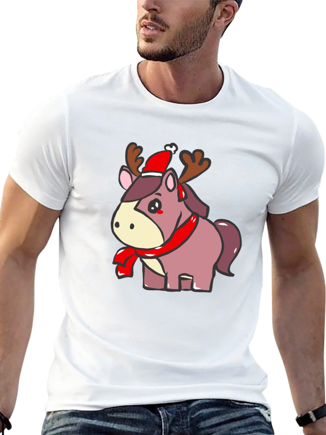 Festive Reindeer Horse Graphic Tee