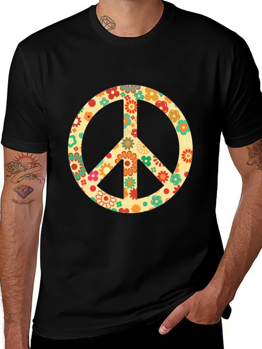 Retro Floral Peace Sign Graphic T-Shirt