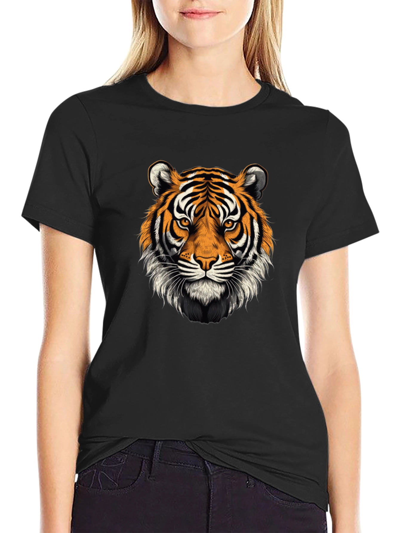 Black Tiger Face Graphic Tee