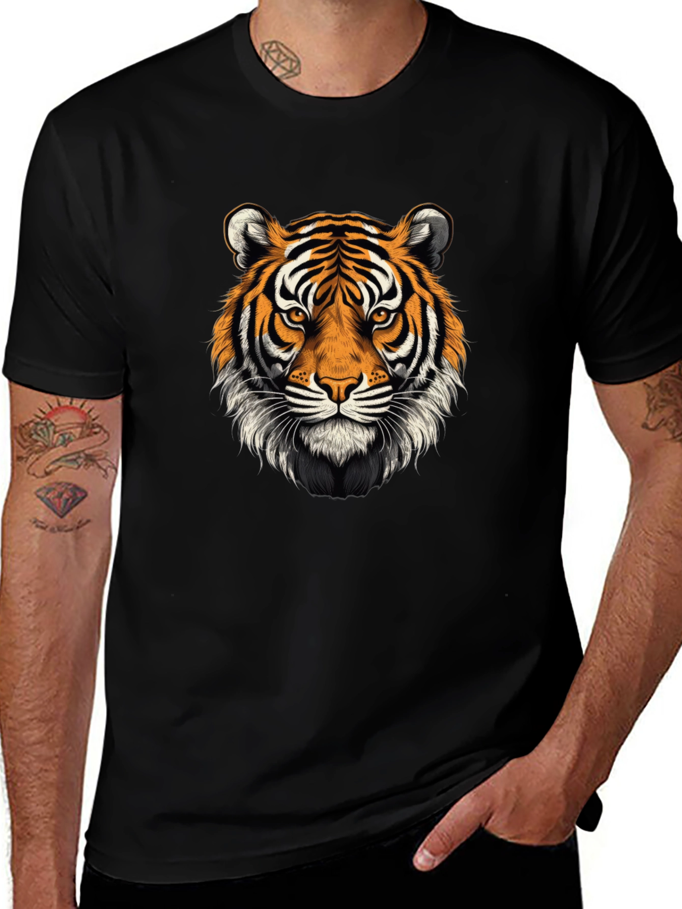 Black Tiger Face Graphic Tee