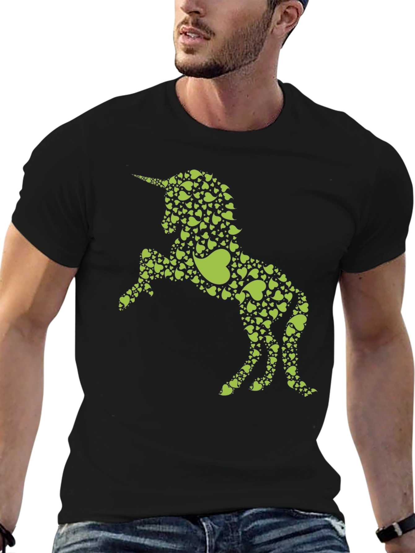 Heart Unicorn Graphic T-Shirt - Black