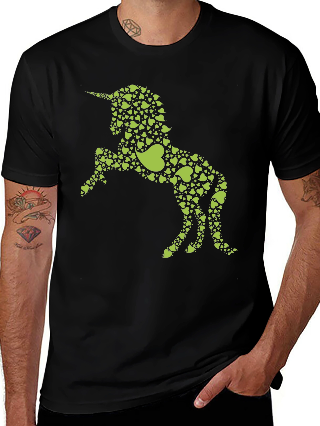 Heart Unicorn Graphic T-Shirt - Black