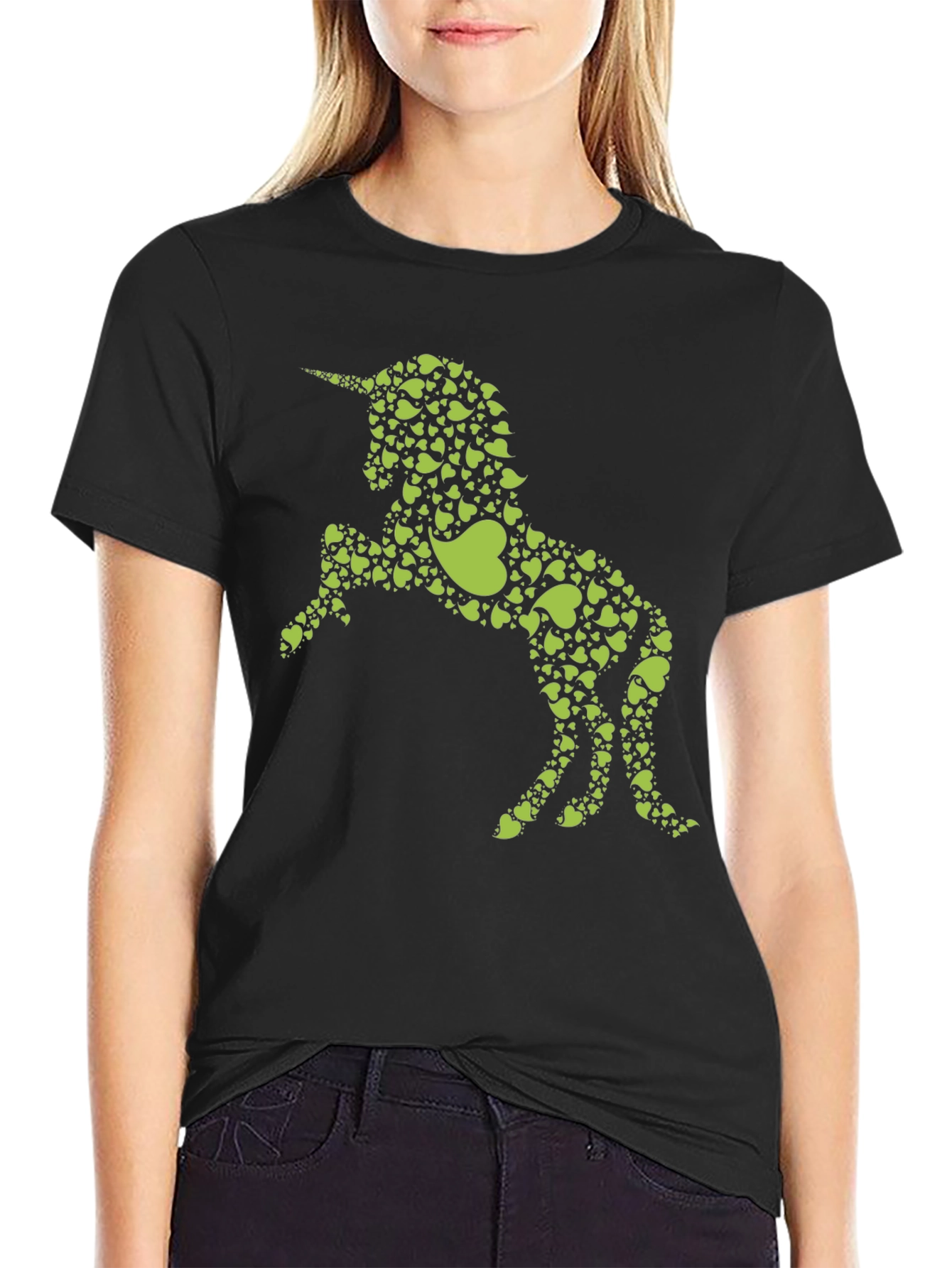 Heart Unicorn Graphic T-Shirt - Black