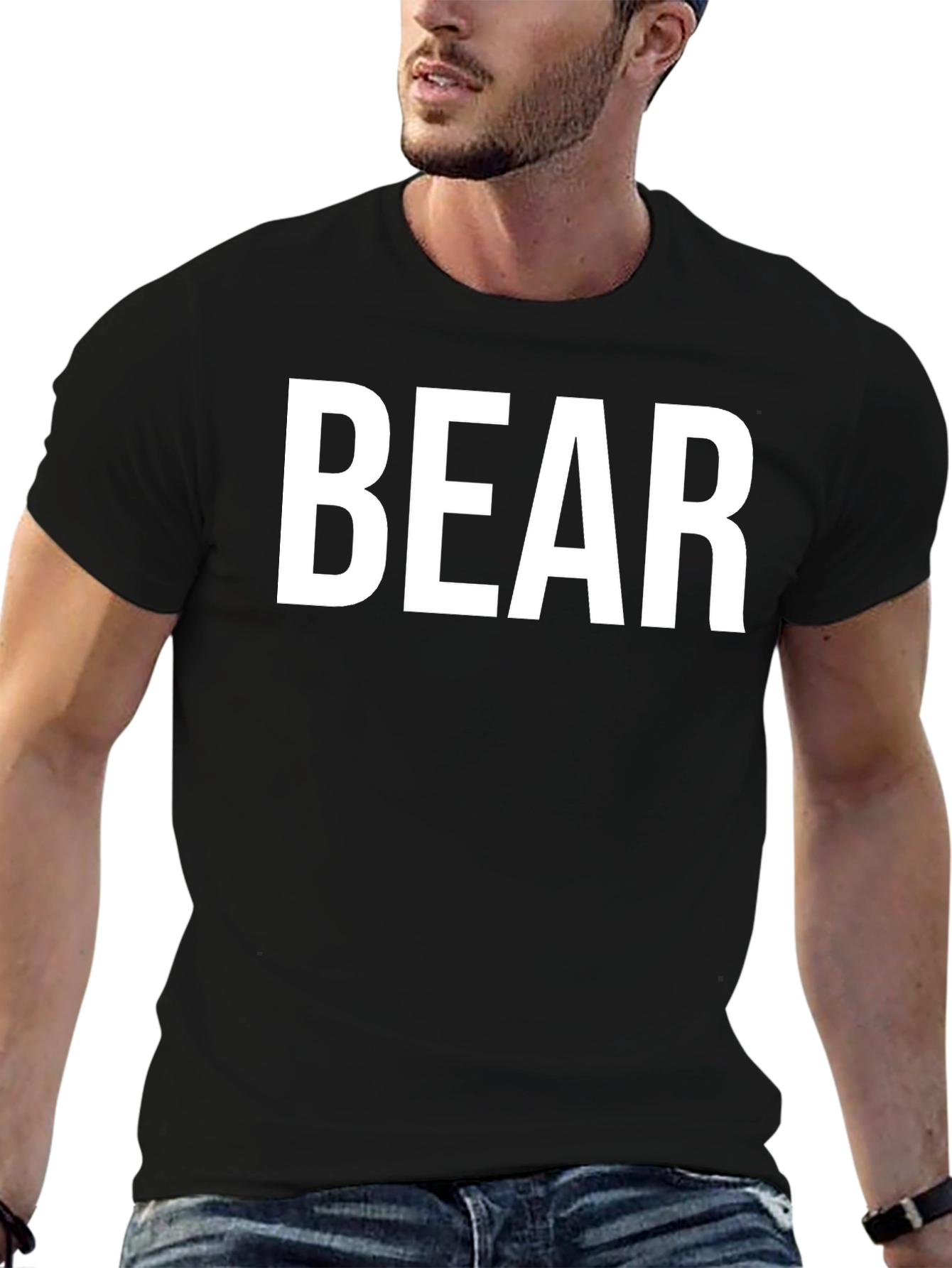 Mens BEAR Graphic Print Black T-Shirt