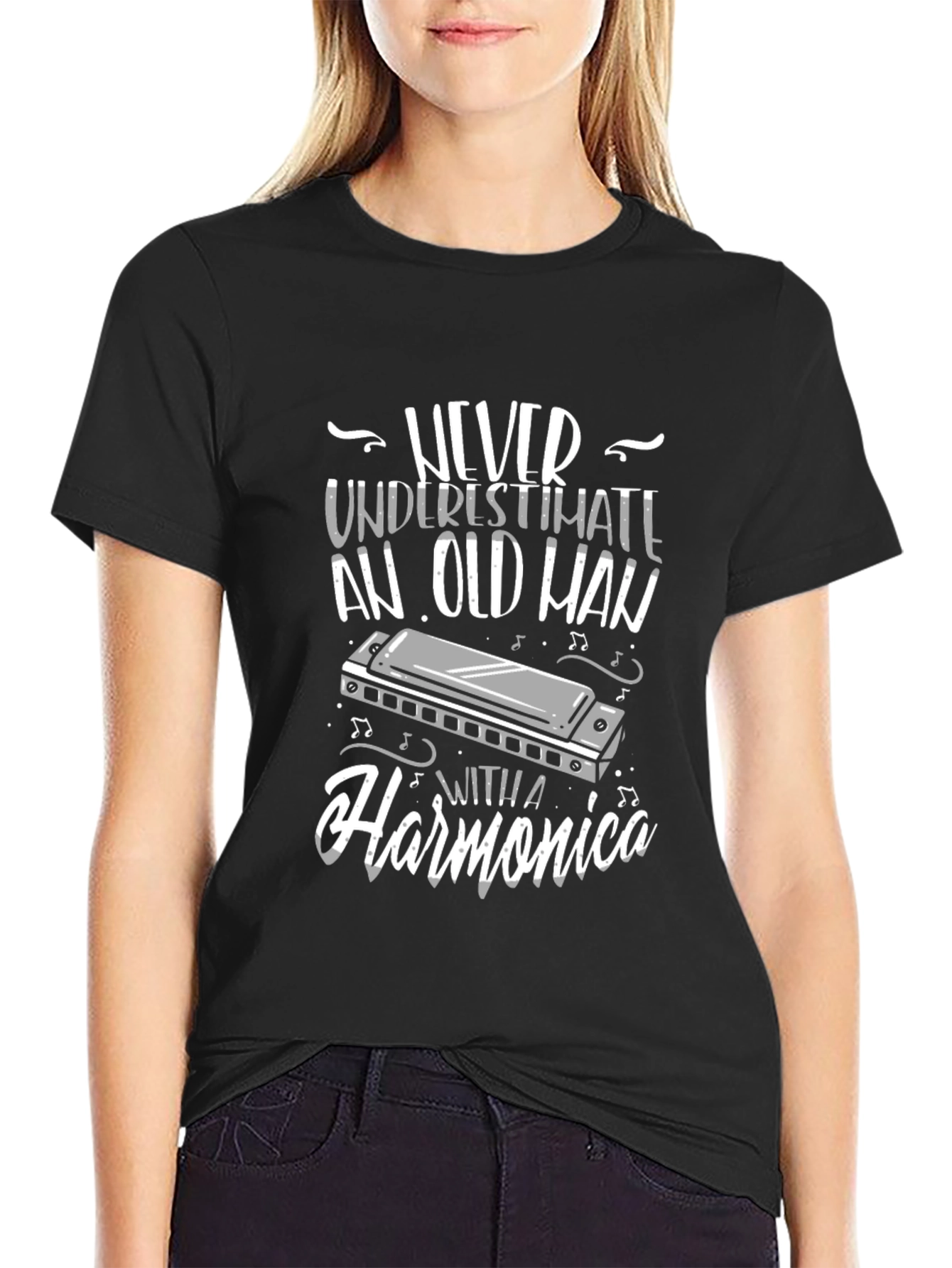Never Underestimate An Old Man With A Harmonica T-Shirt